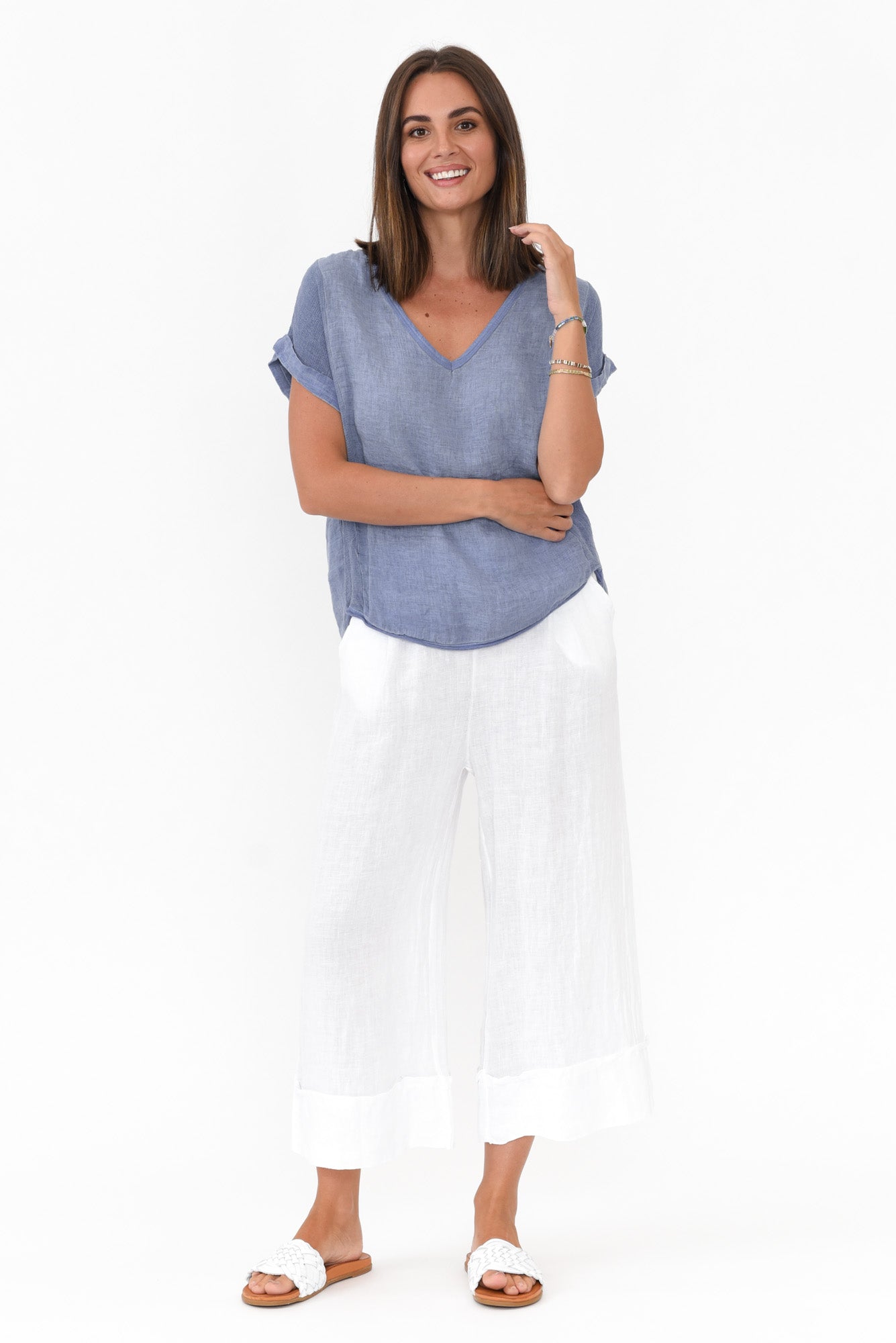 Dorian Steel Linen Cotton Top