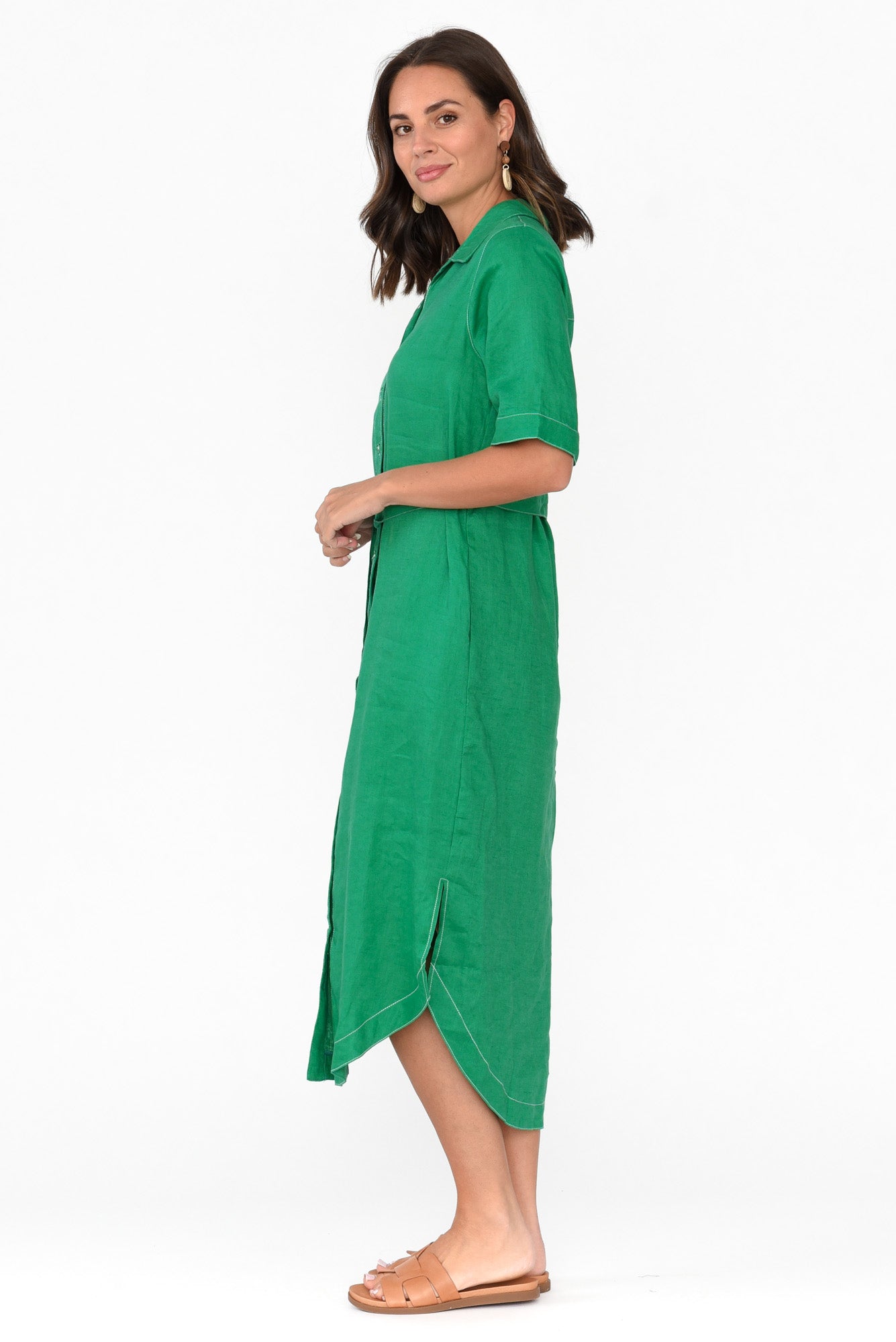 Alaska Green Linen Shirt Dress
