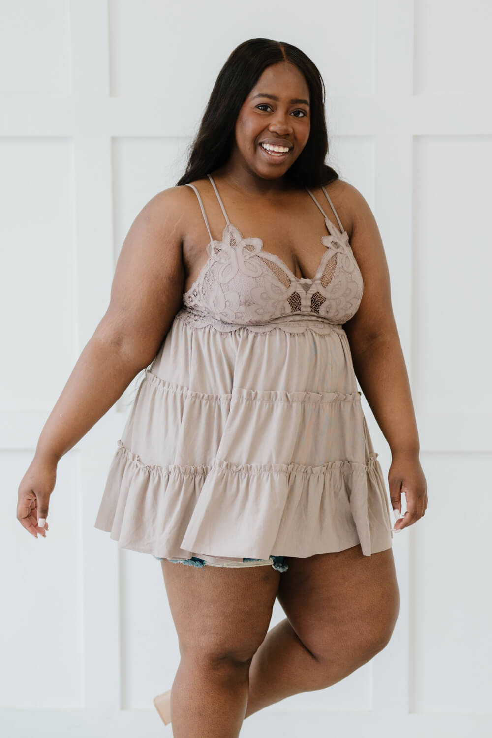 Long Lace Cami Ash Mocha