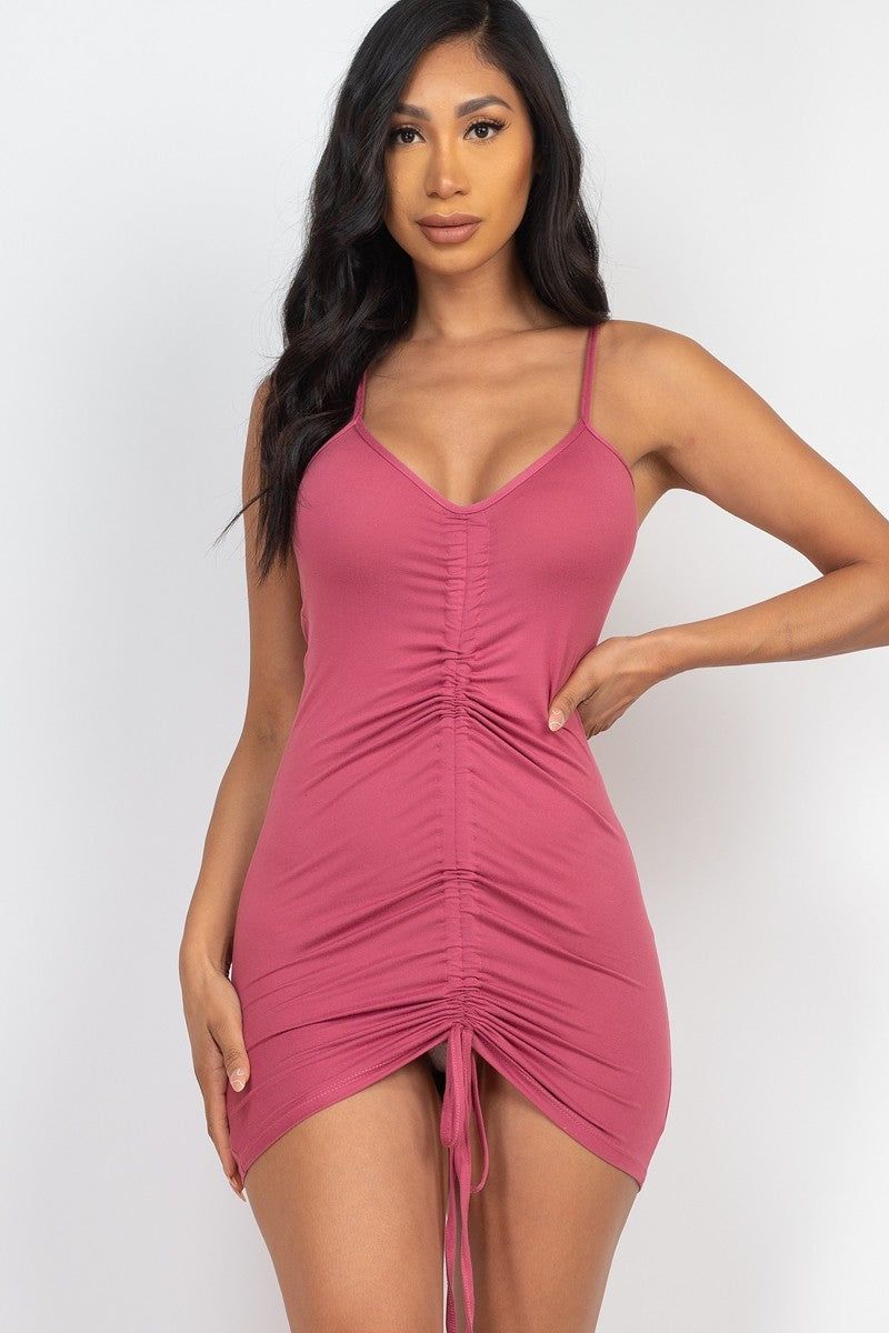 Women Adjustable Ruched Front Detail Mini Dress
