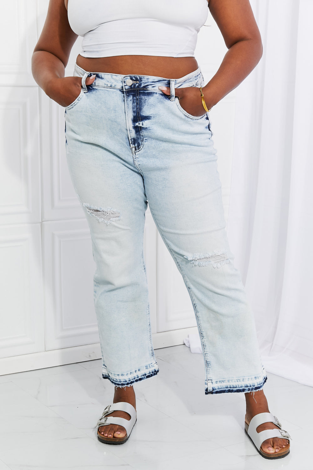Sweet Camille Acid Wash Crop Straight Jeans