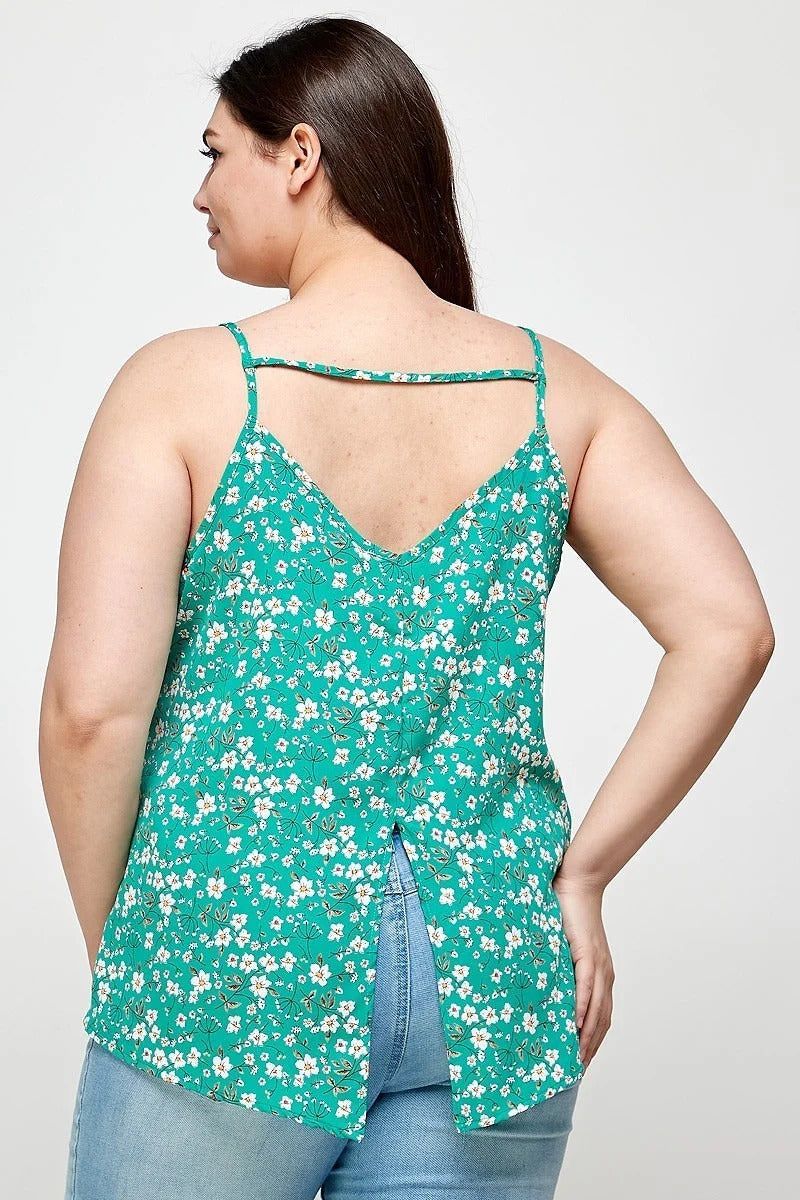 Plus Size Women Green Ditsy Floral Print Cami Sleeveless Top