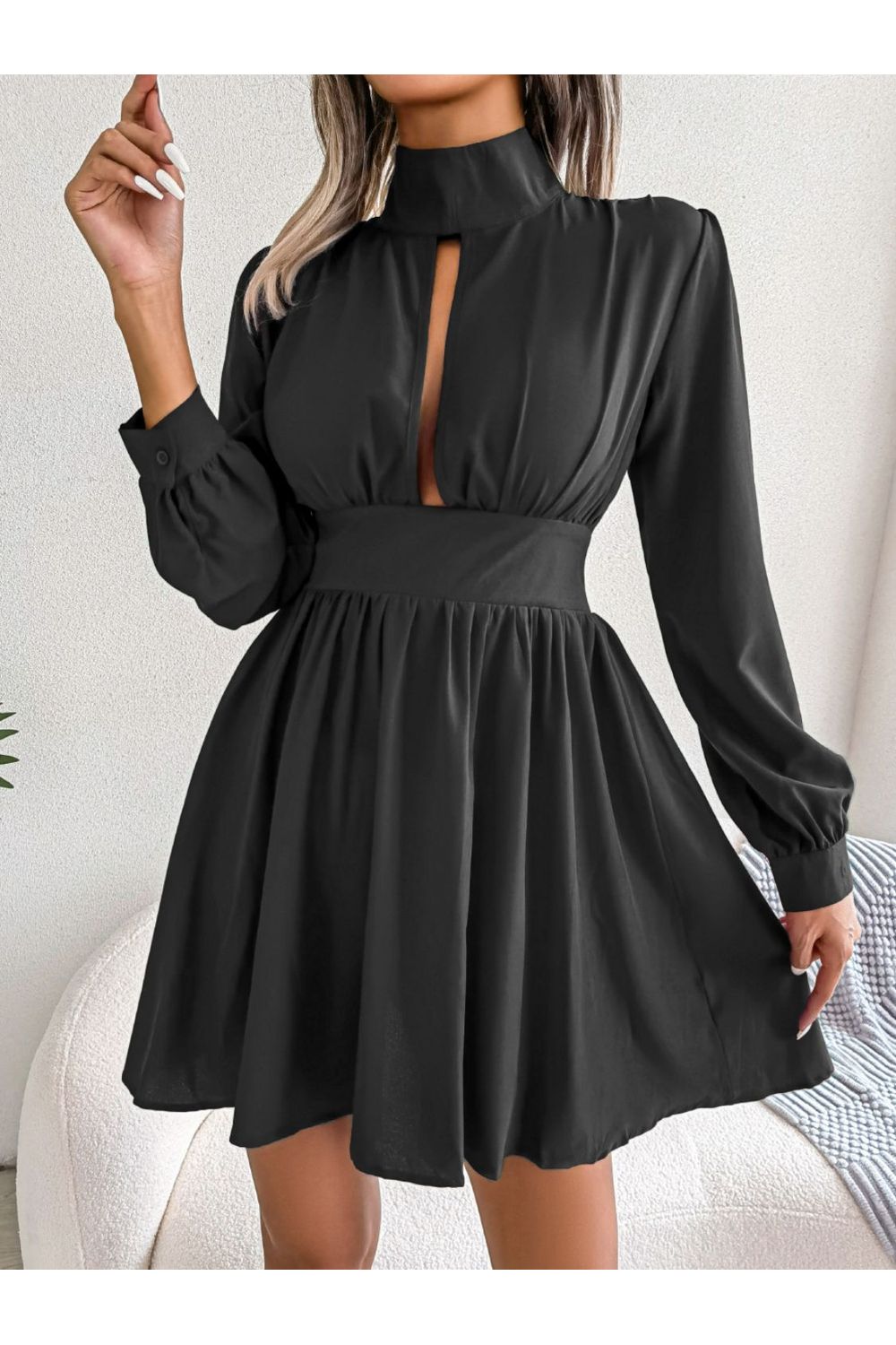 Women Cutout Turtleneck A-Line Mini Dress