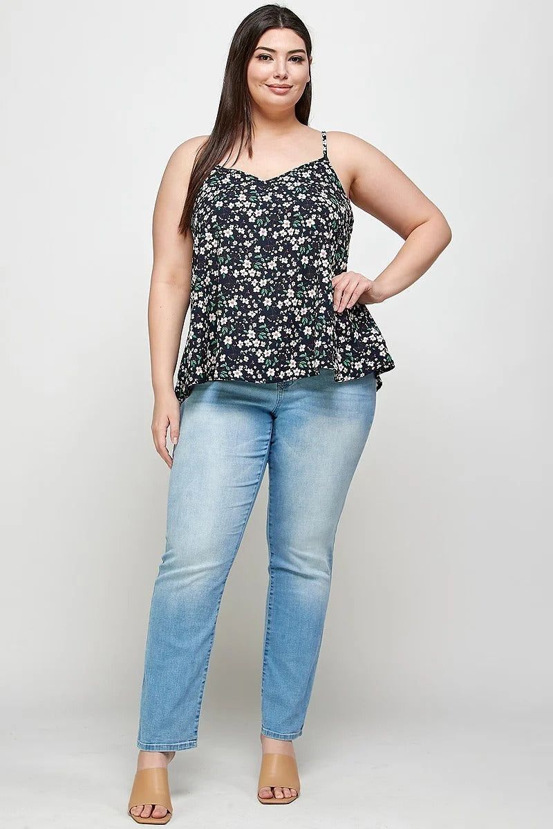 Plus Size Women Ditsy Floral Print Cami Sleeveless Top
