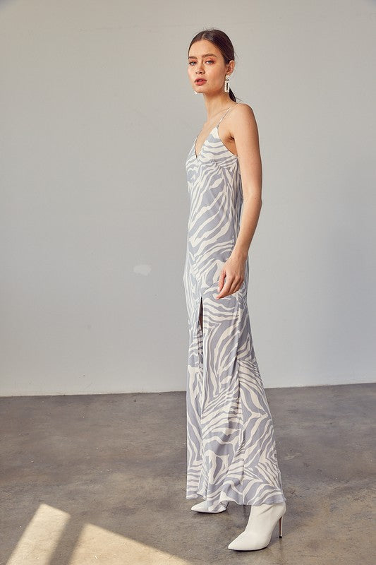 Wild and Free Zebra Front Slit Maxi Dress
