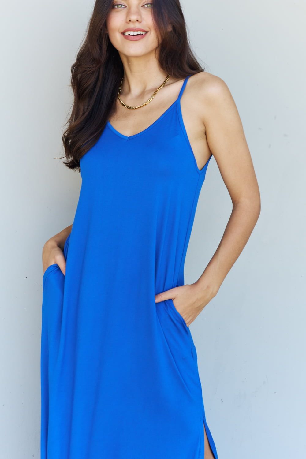 Full Size Women Cami Side Slit Maxi Dress in Royal Blue