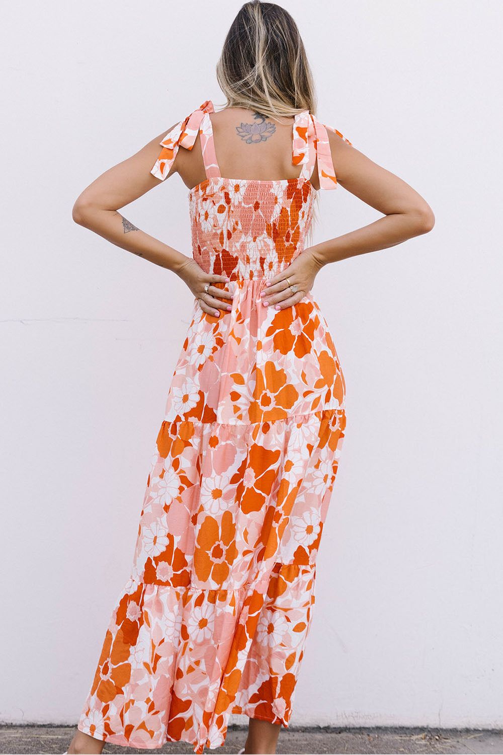 Women Floral Tie-Shoulder Smocked Maxi Dress