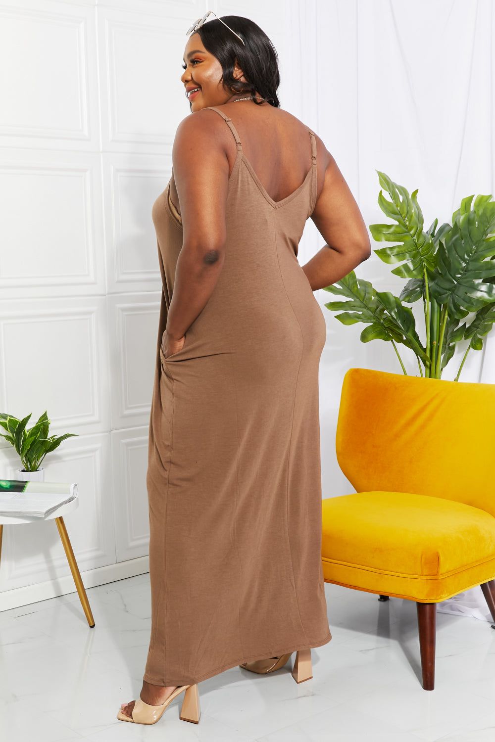 Women Zenana Full Size Beach Vibes Cami Maxi Dress in Mocha