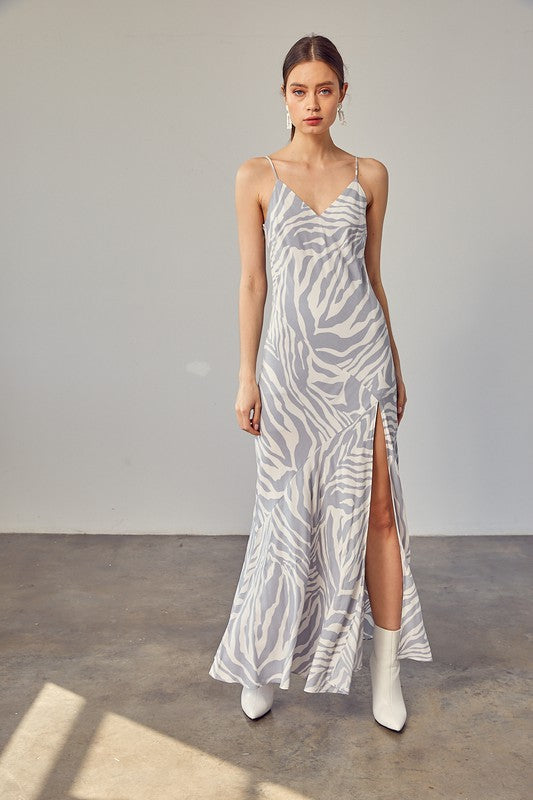 Wild and Free Zebra Front Slit Maxi Dress