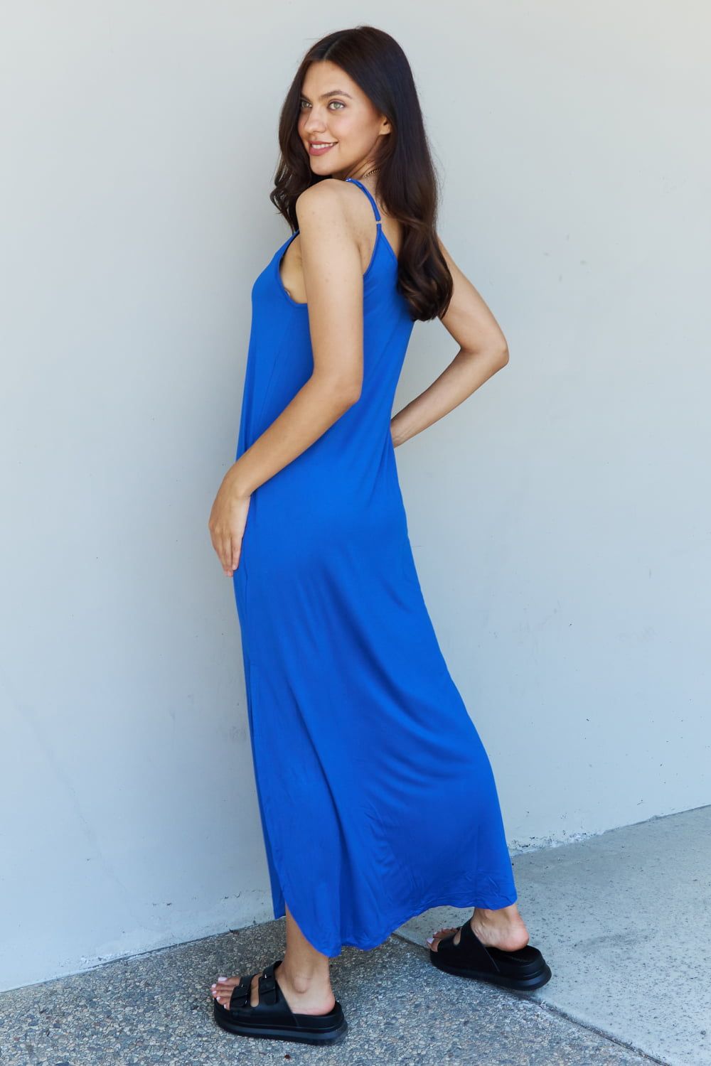 Full Size Women Cami Side Slit Maxi Dress in Royal Blue