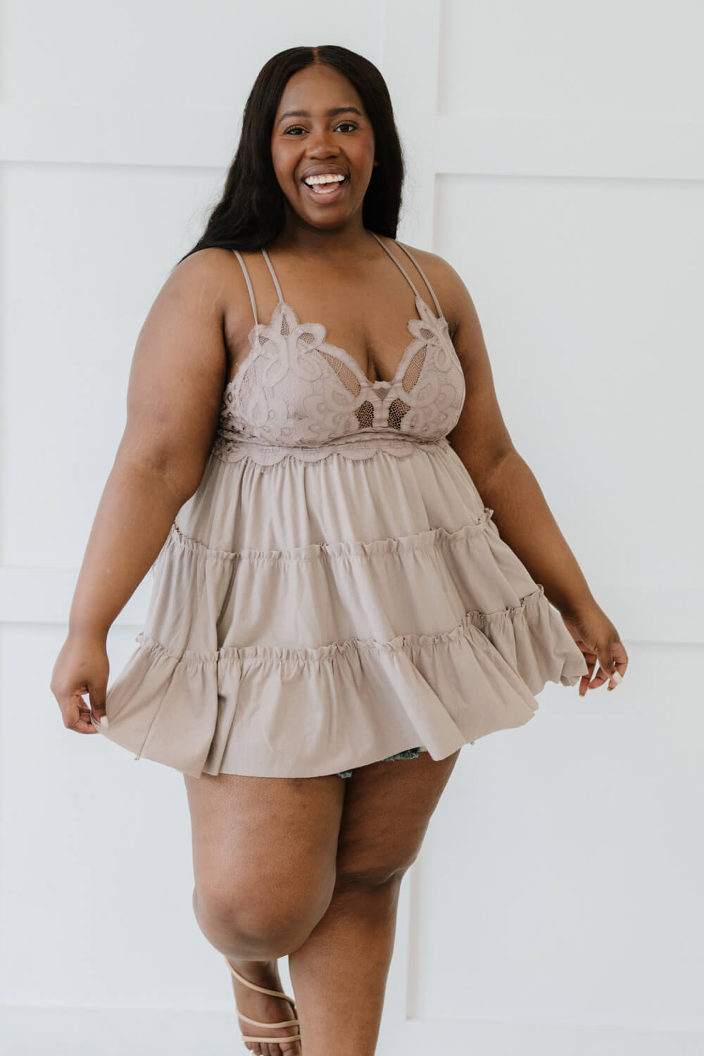 Long Lace Cami Ash Mocha