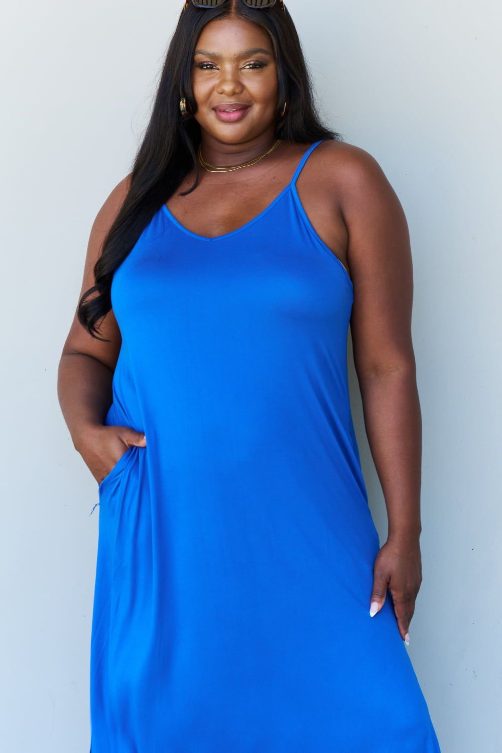 Full Size Women Cami Side Slit Maxi Dress in Royal Blue