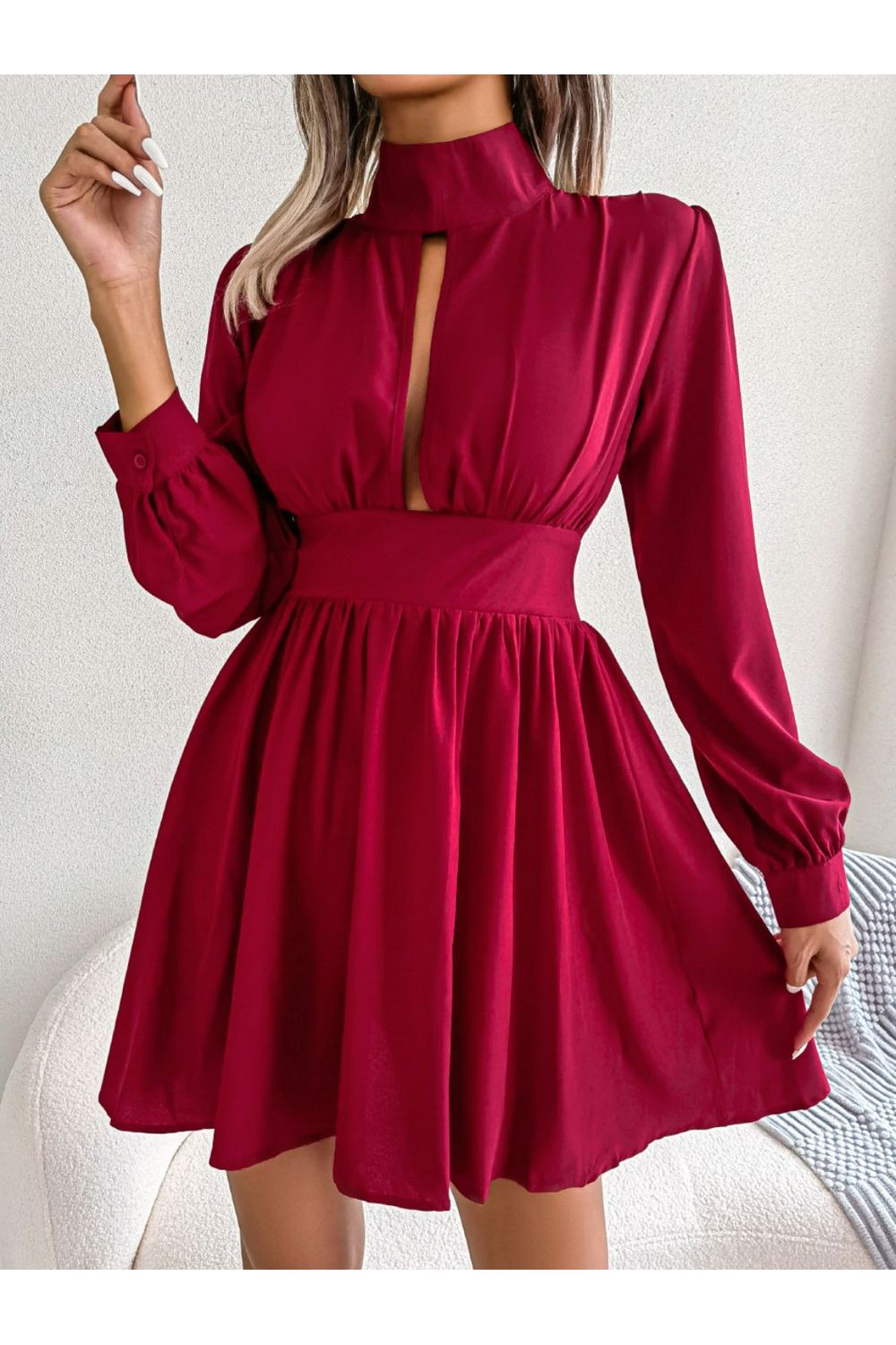 Women Cutout Turtleneck A-Line Mini Dress