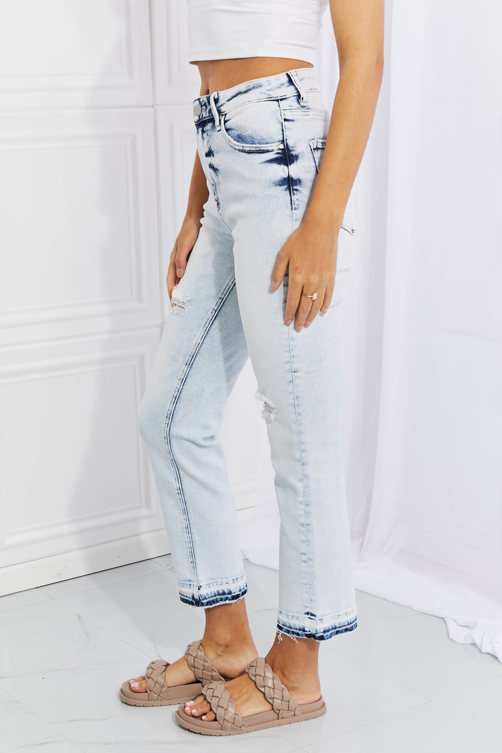 Sweet Camille Acid Wash Crop Straight Jeans