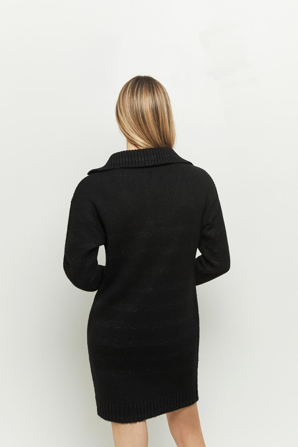 RELAX - Robe noire col camionneur en tricot lurex avec rayures