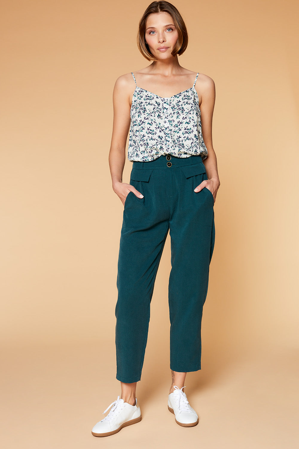 CAMILLA - Top esprit lingerie cèdre imprimé fleurs givrées