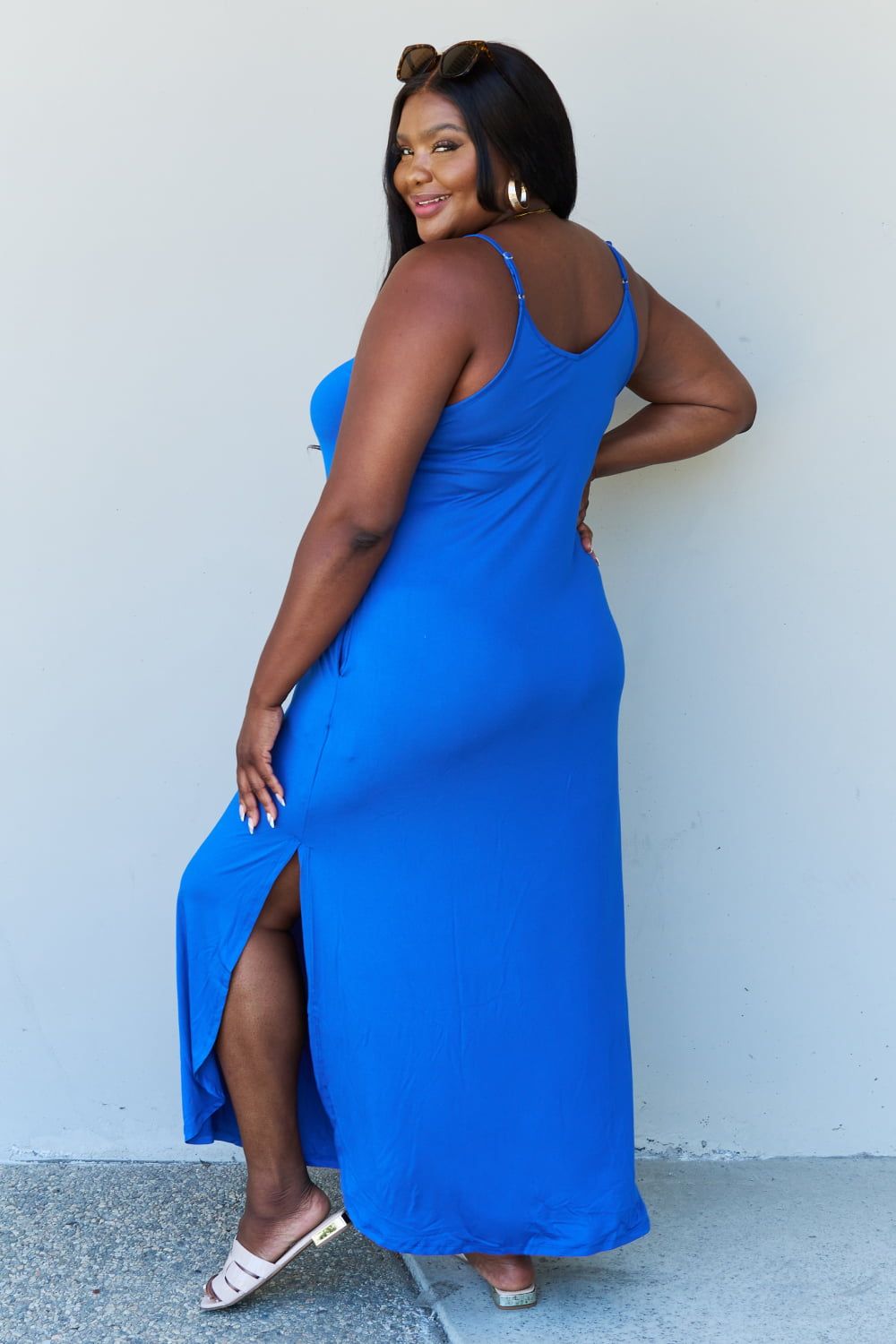 Full Size Women Cami Side Slit Maxi Dress in Royal Blue