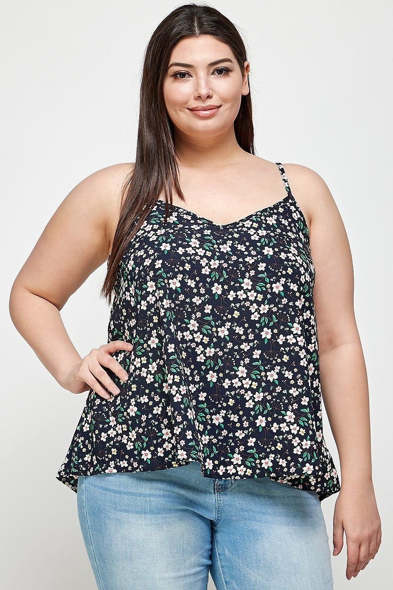Plus Size Women Ditsy Floral Print Cami Sleeveless Top