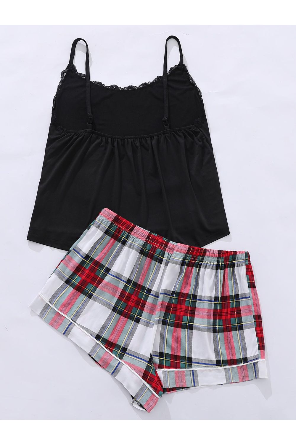 Plus Size Women Lace Trim Scoop Neck Cami and Printed Shorts Pajama Set