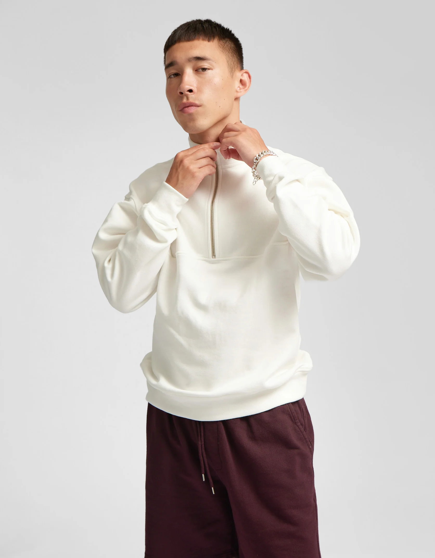Organic Quarter Zip - Limestone Grey