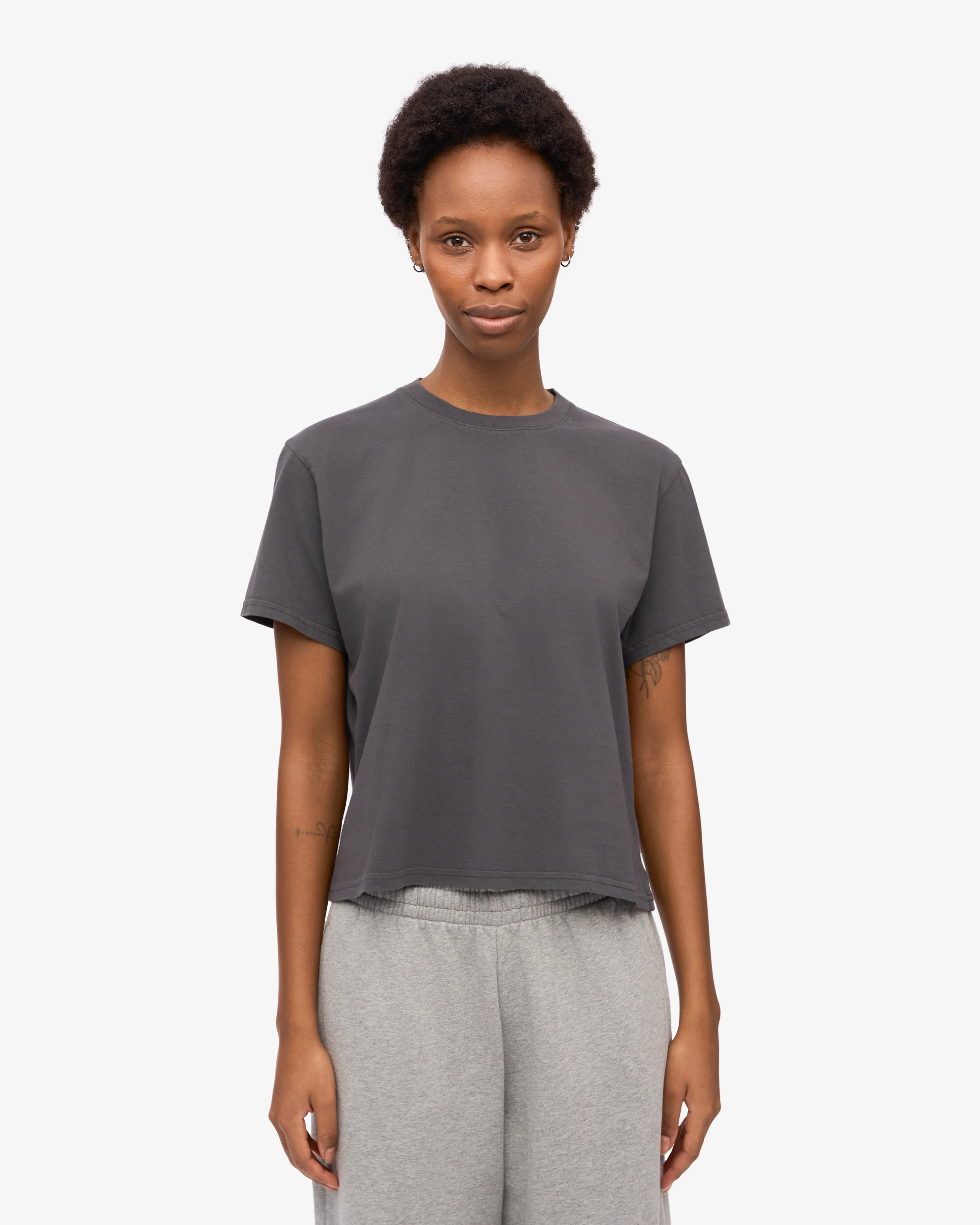 Organic Boxy Crop Tee - Lava Grey