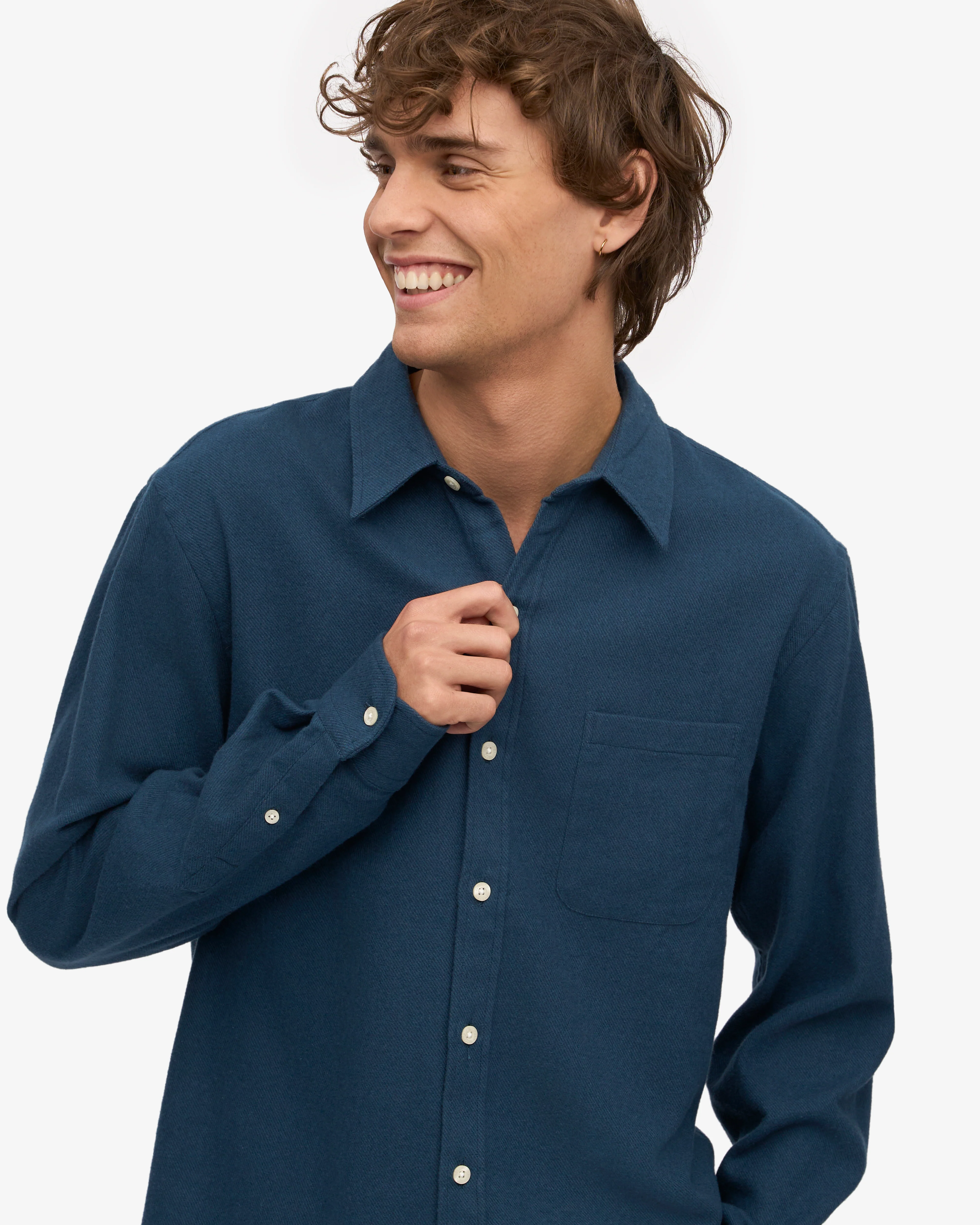 Organic Flannel Shirt - Petrol Blue