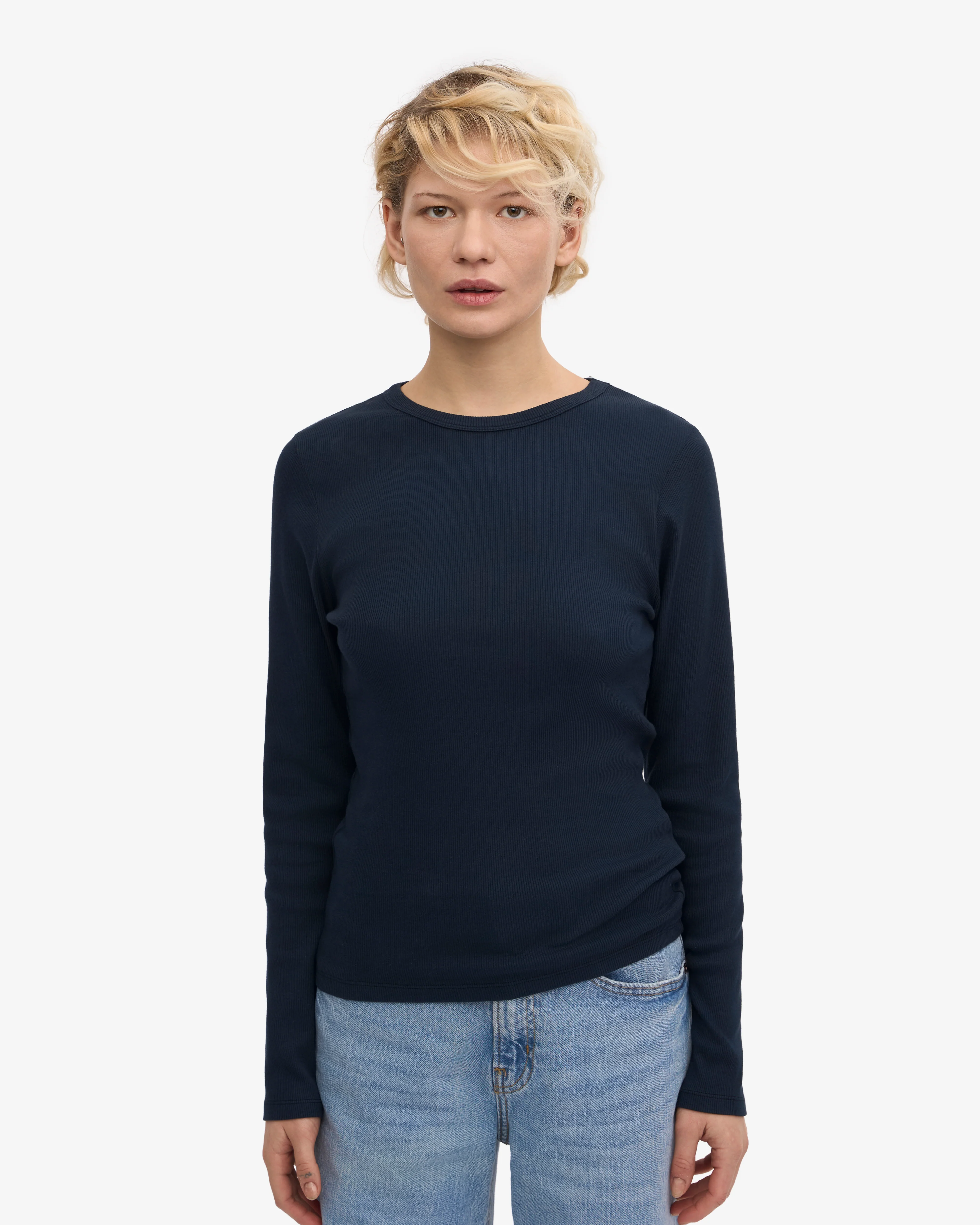 Women Organic Rib LS T-Shirt - Navy Blue