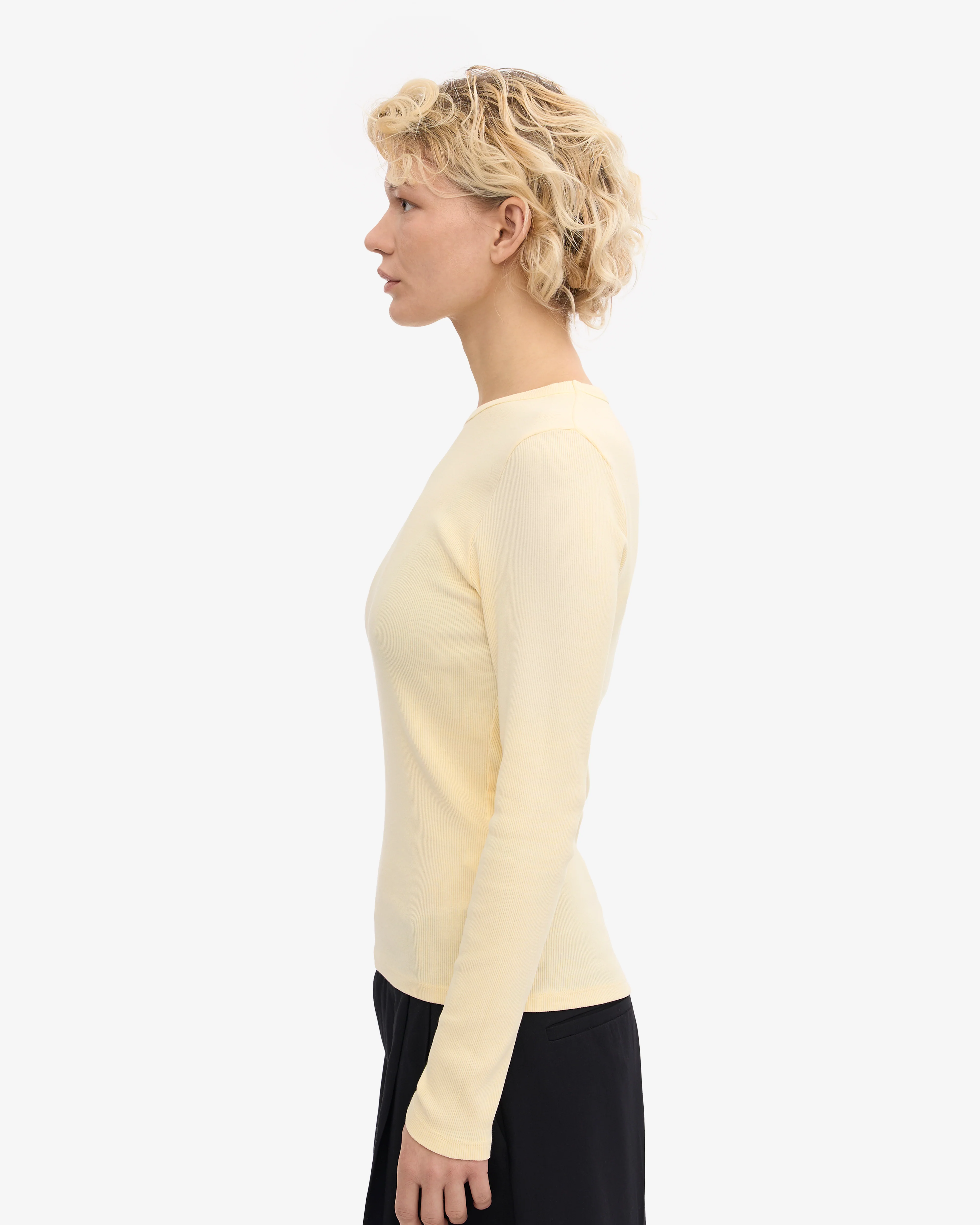 Women Organic Rib LS T-Shirt - Soft Yellow