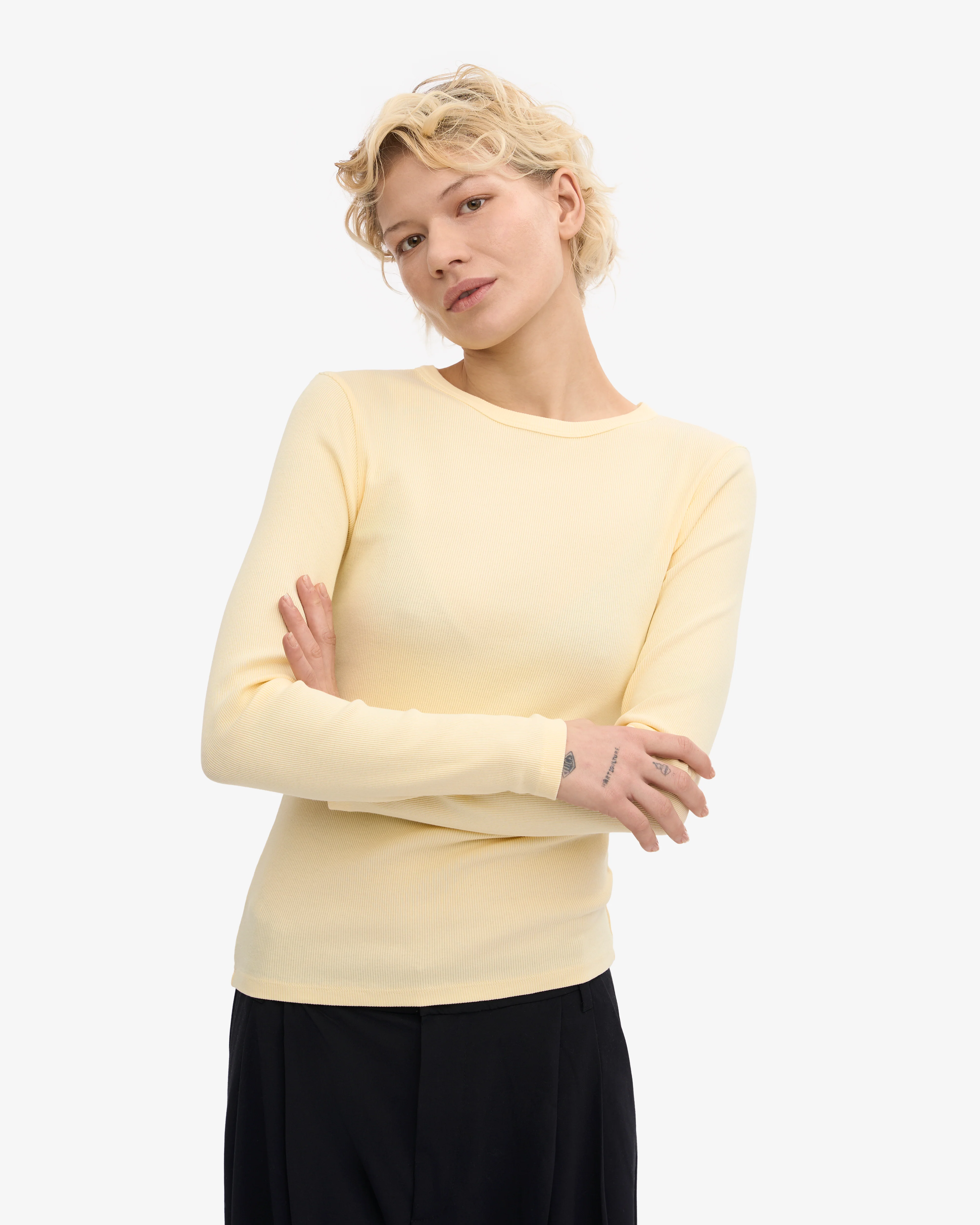Women Organic Rib LS T-Shirt - Soft Yellow