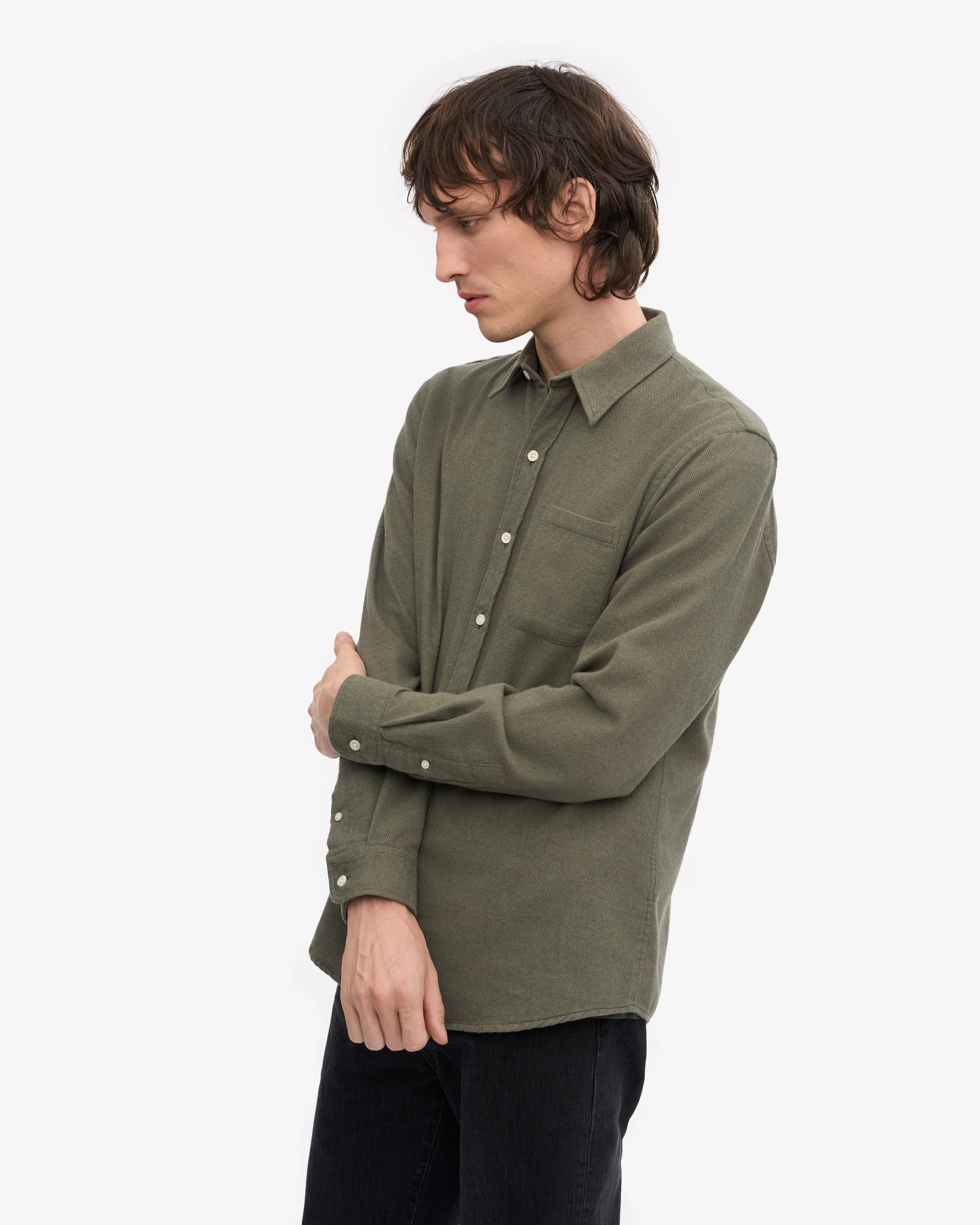 Organic Flannel Shirt - Dusty Olive