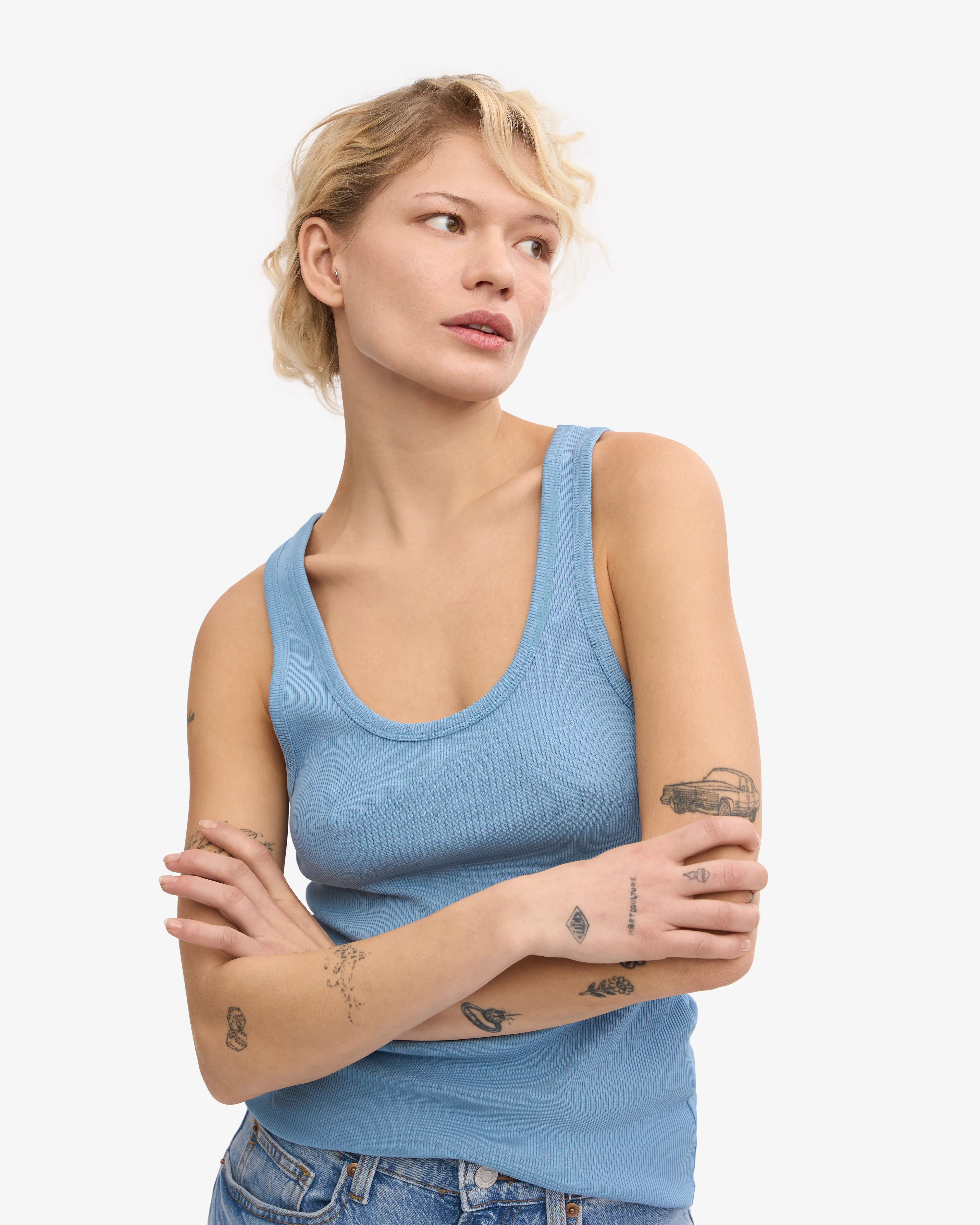 Women Organic Rib Tank Top - Seaside Blue