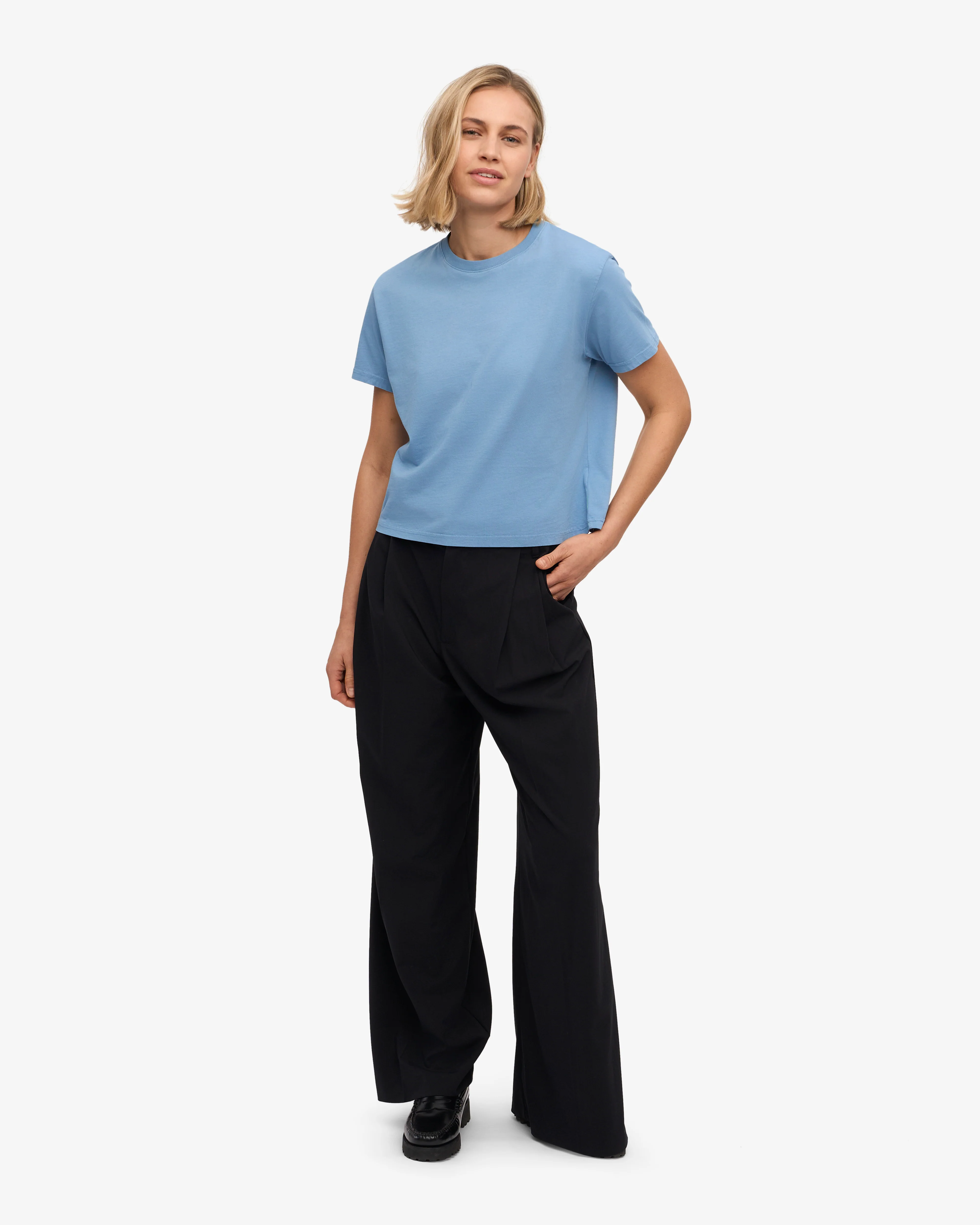 Organic Boxy Crop Tee - Seaside Blue
