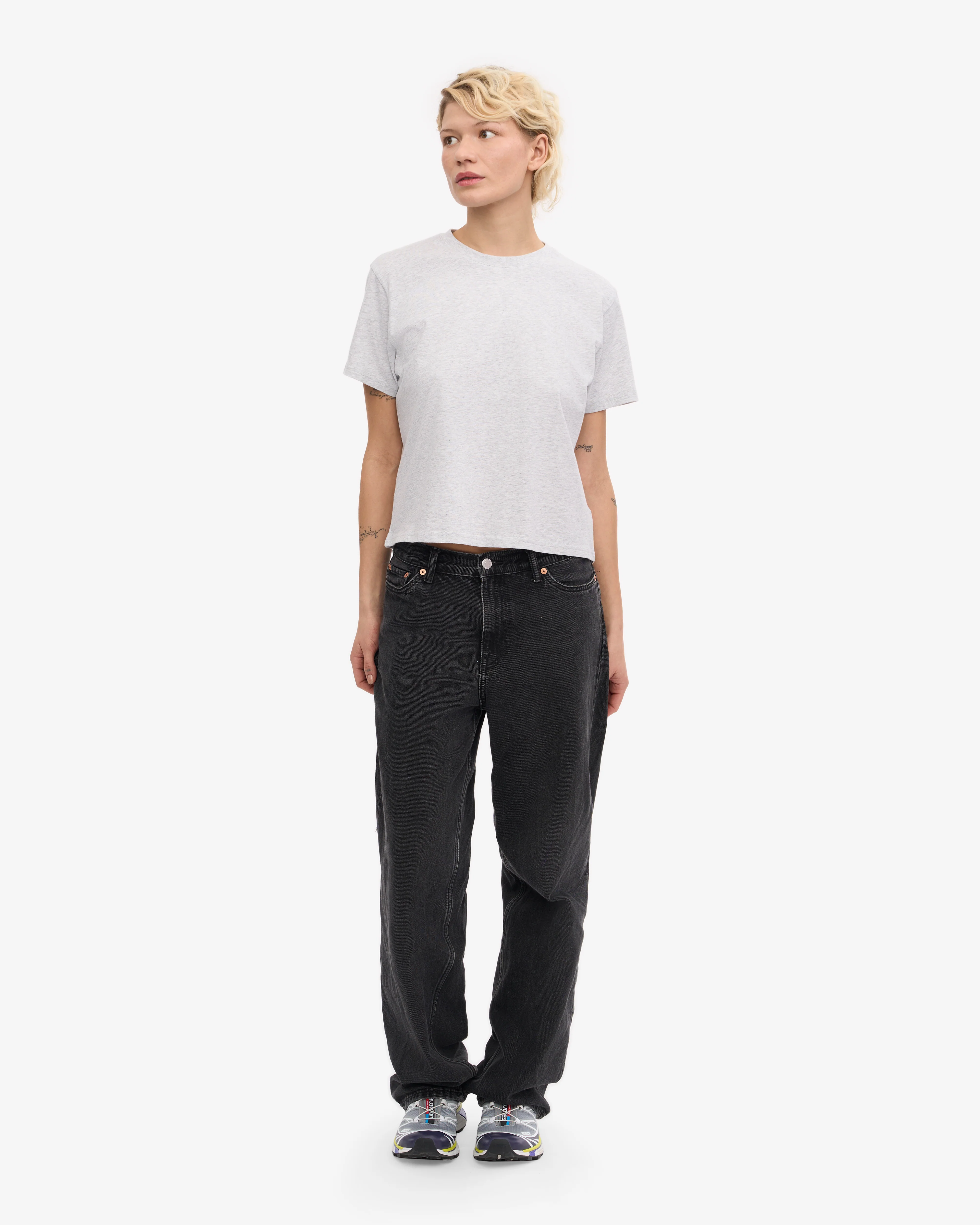 Organic Boxy Crop Tee - Snow Melange