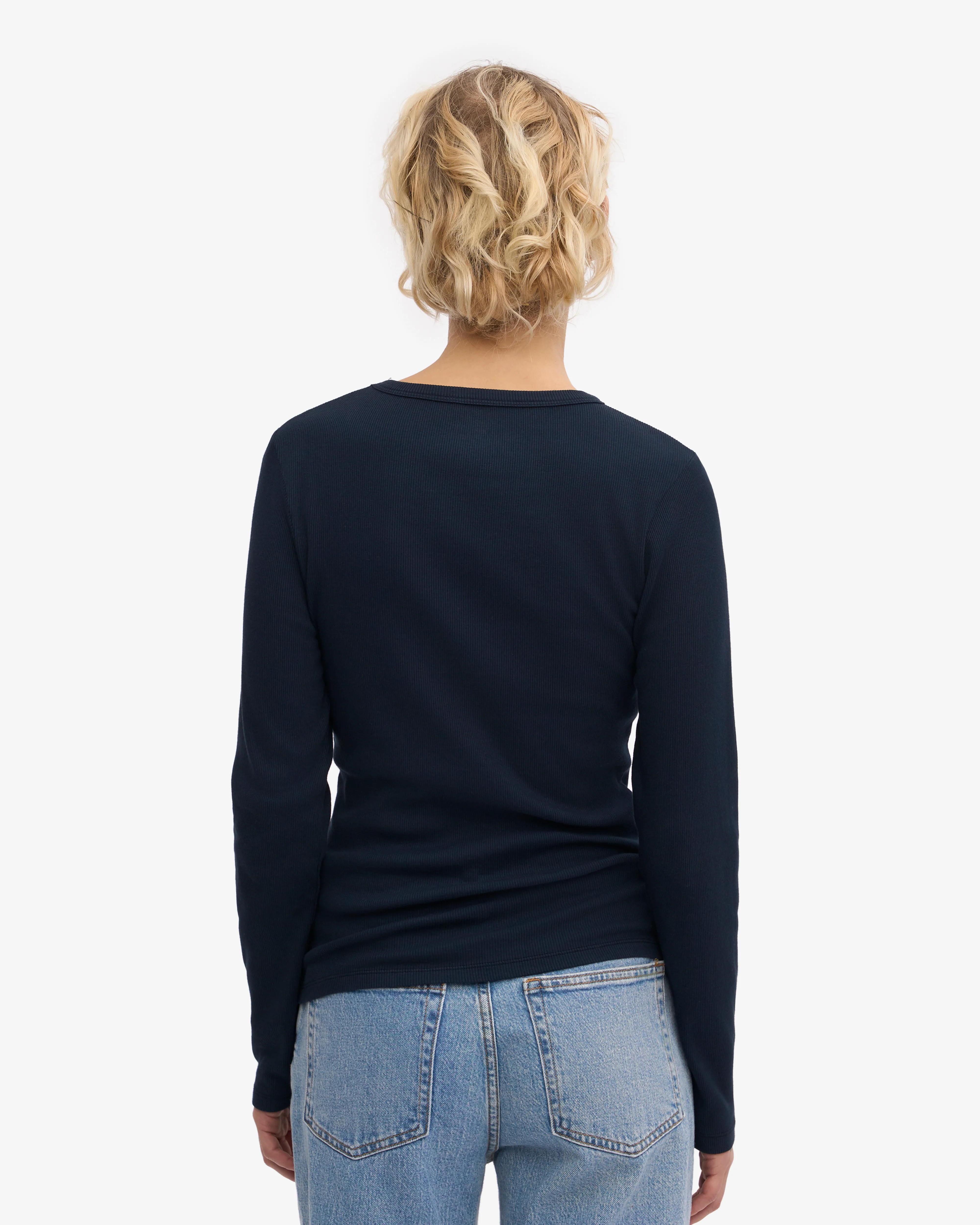 Women Organic Rib LS T-Shirt - Navy Blue
