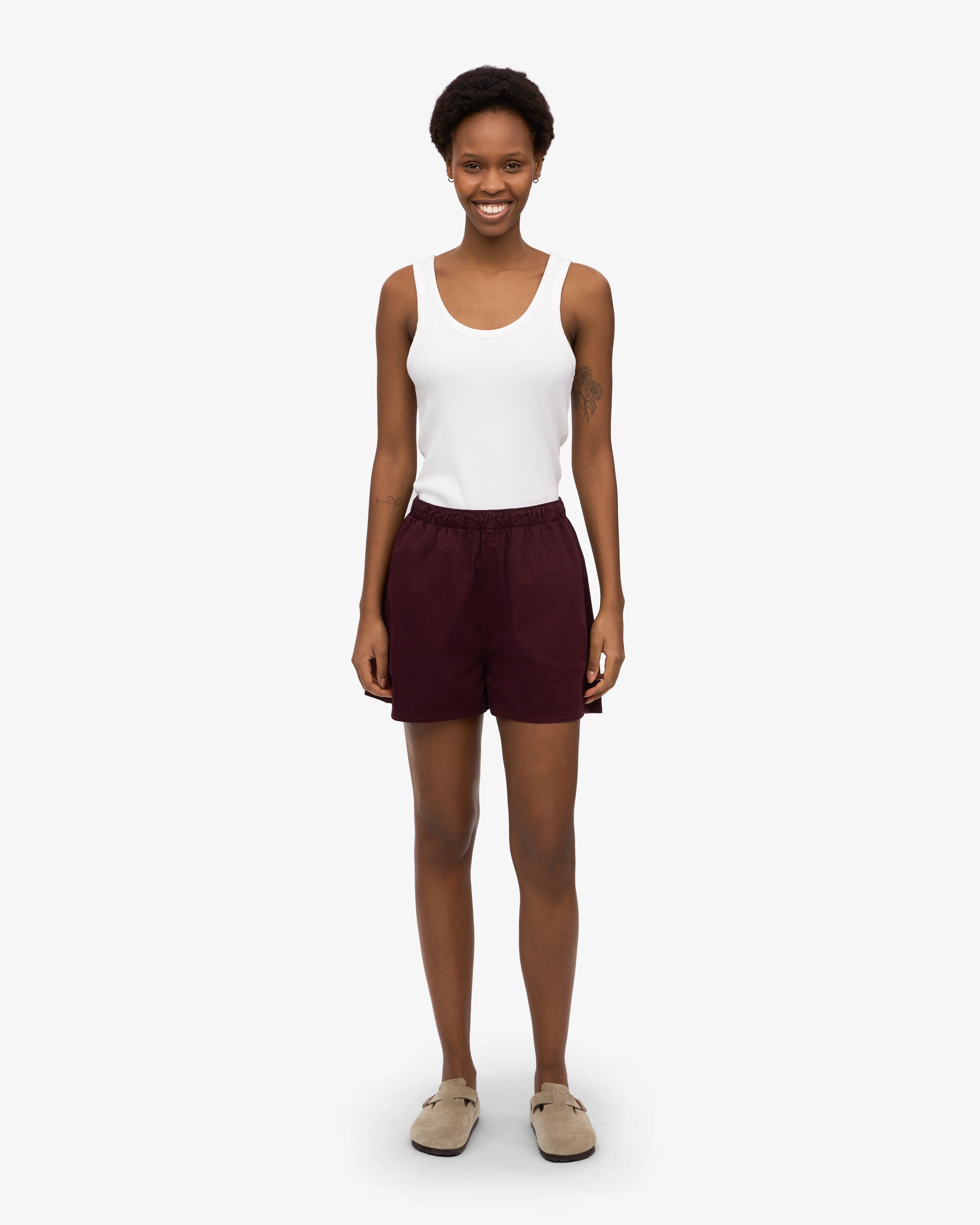 Women Organic Twill Shorts - Oxblood Red