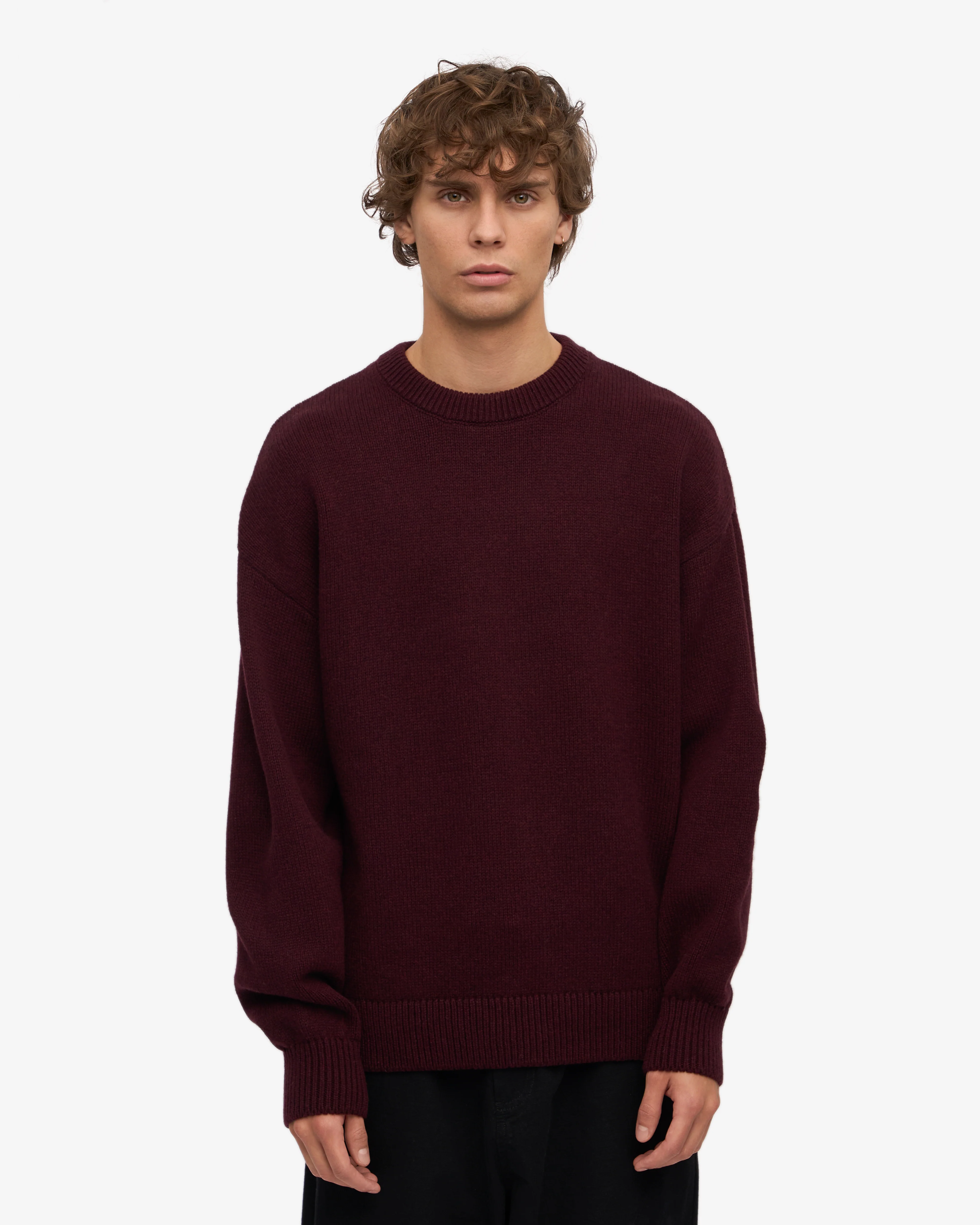 Oversized Merino Wool Crew - Oxblood Red
