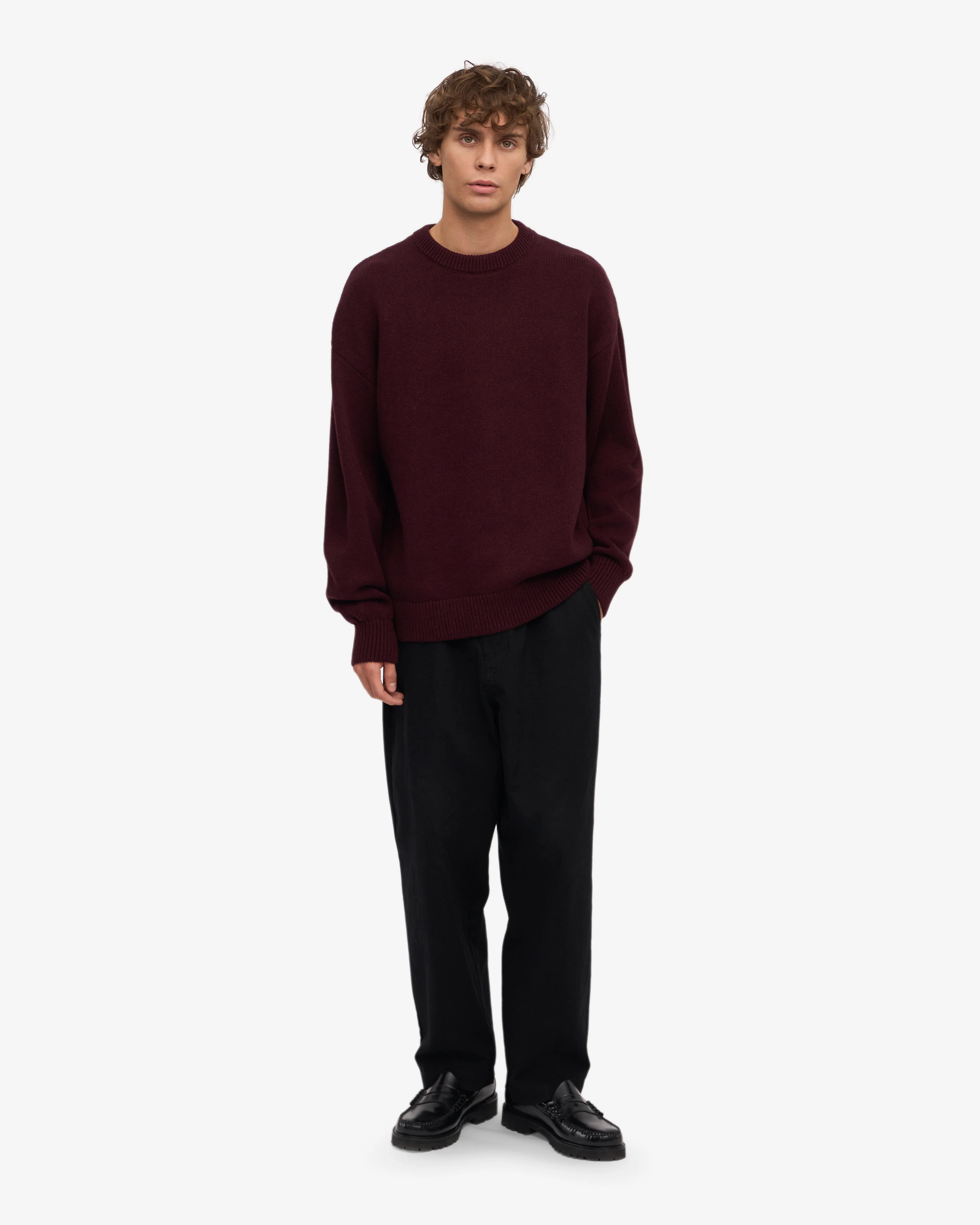 Oversized Merino Wool Crew - Oxblood Red