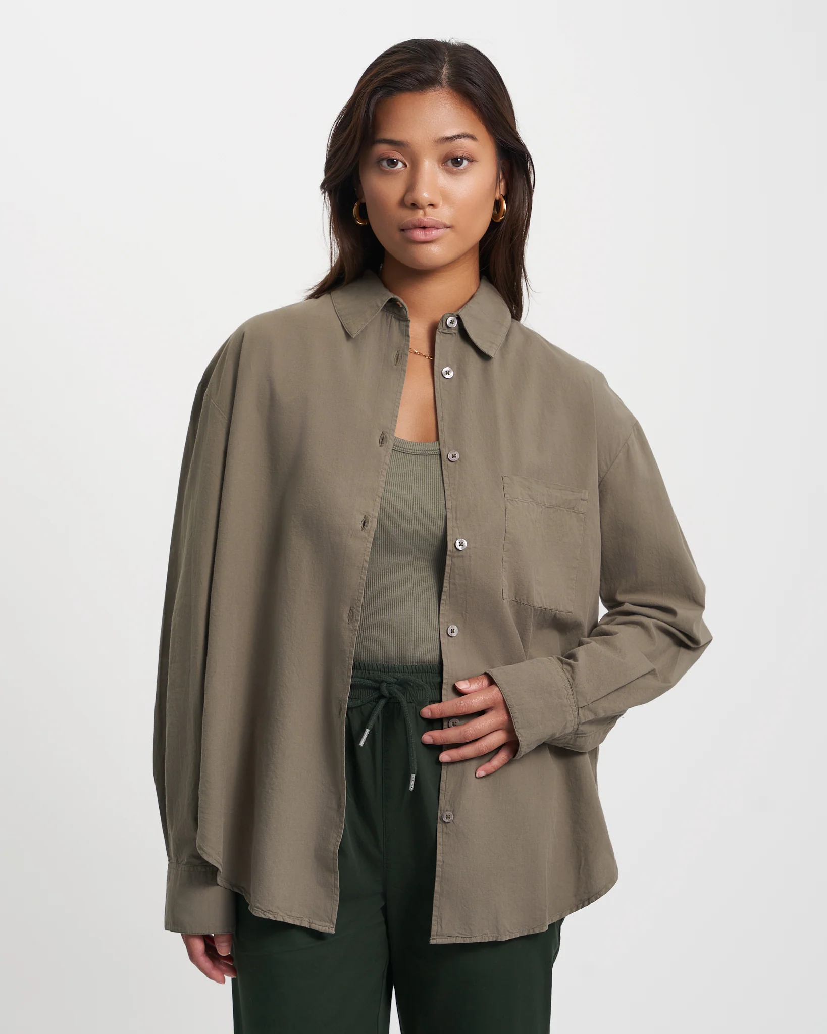 Organic Oversized Shirt - Dusty Olive