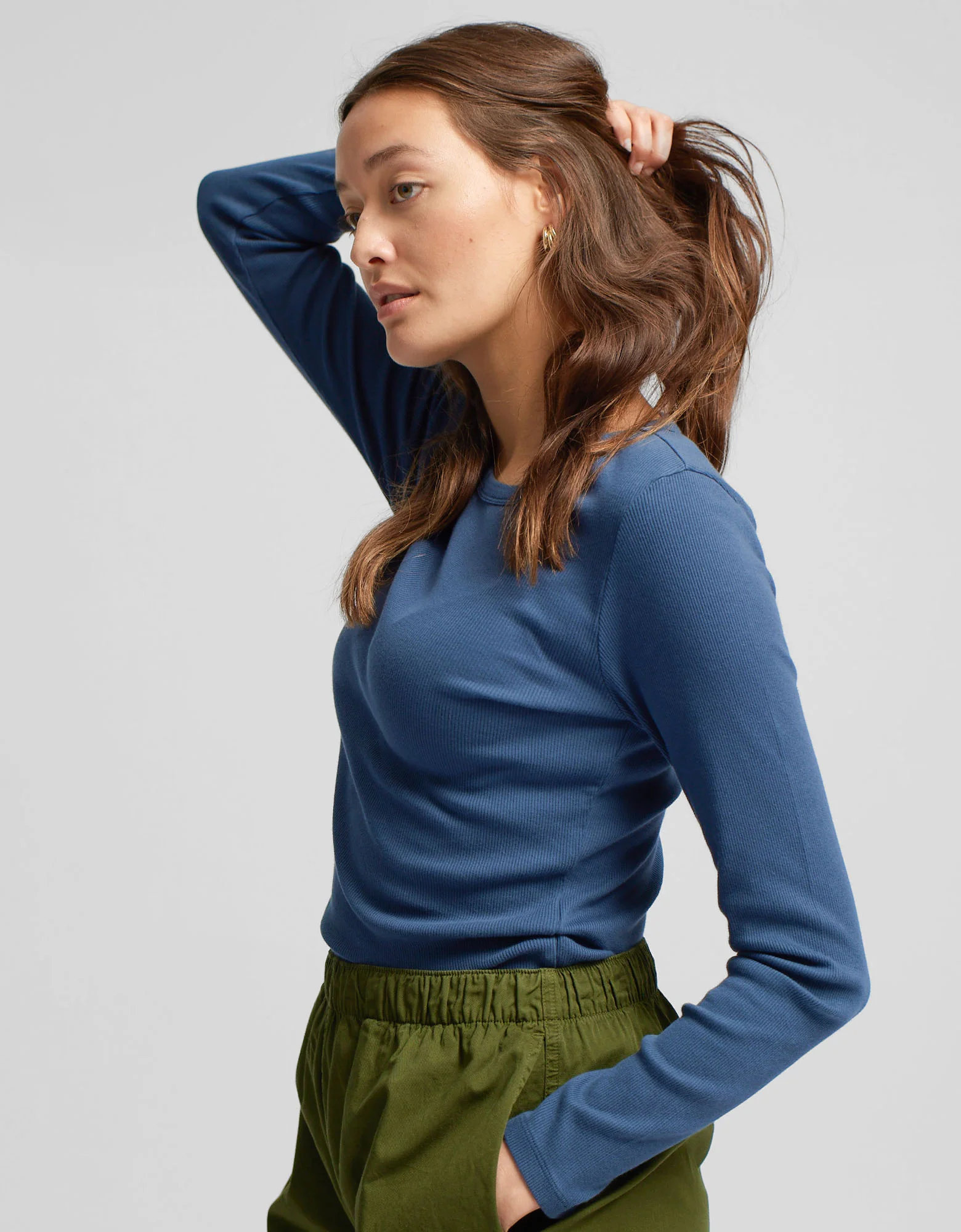 Women Organic Rib LS T-Shirt - Lava Grey