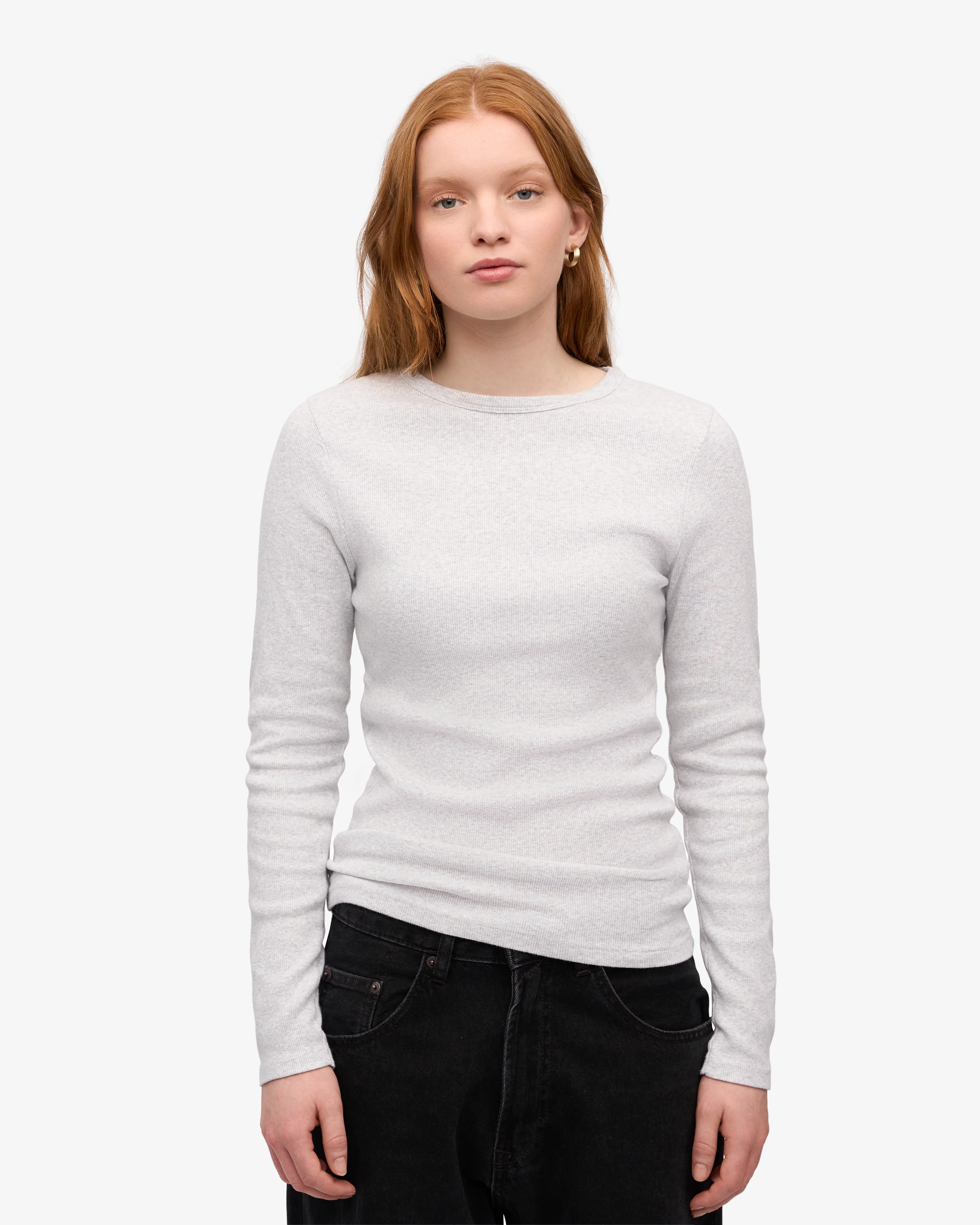 Women Organic Rib LS T-Shirt - Snow Melange