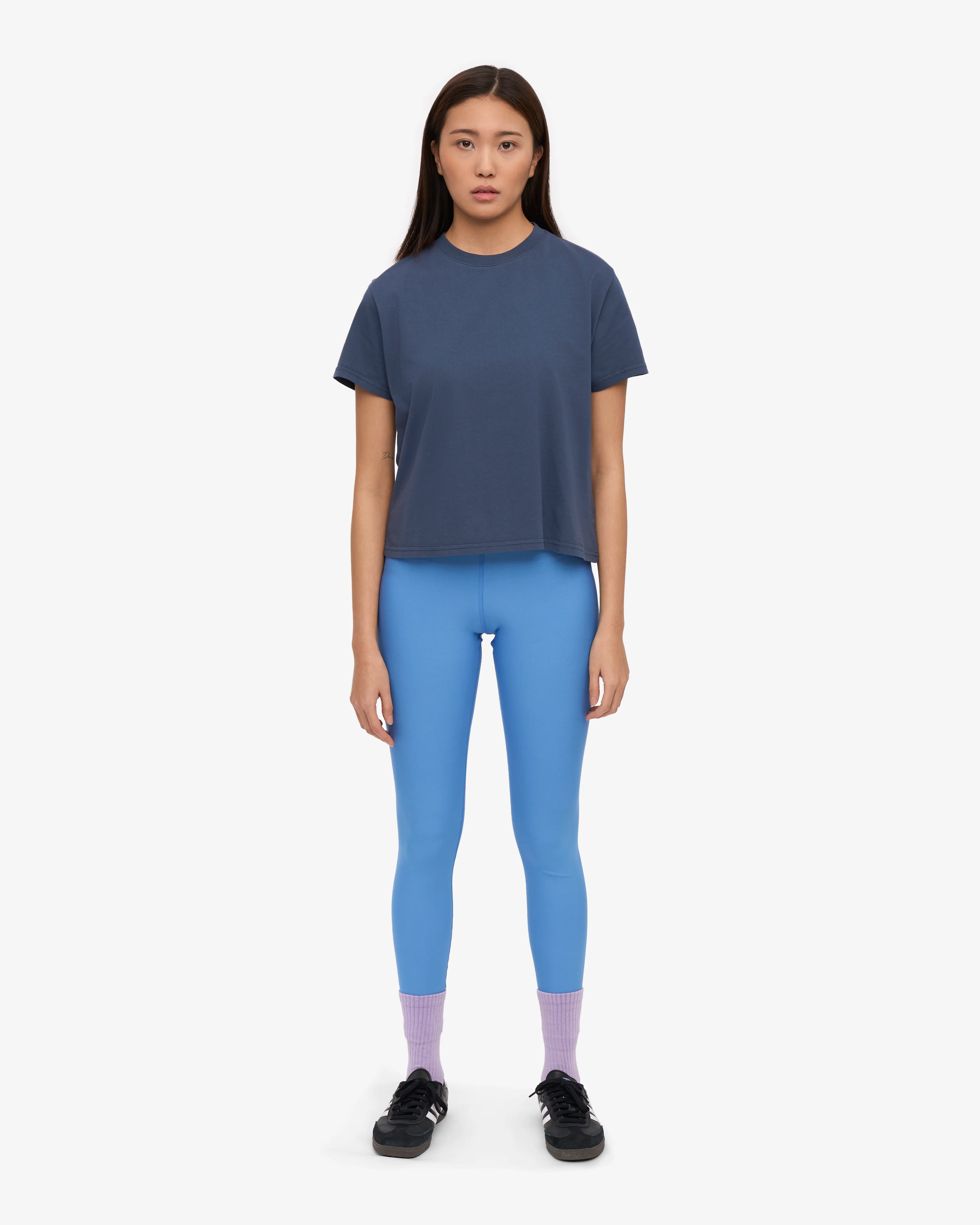 Organic Boxy Crop Tee - Petrol Blue