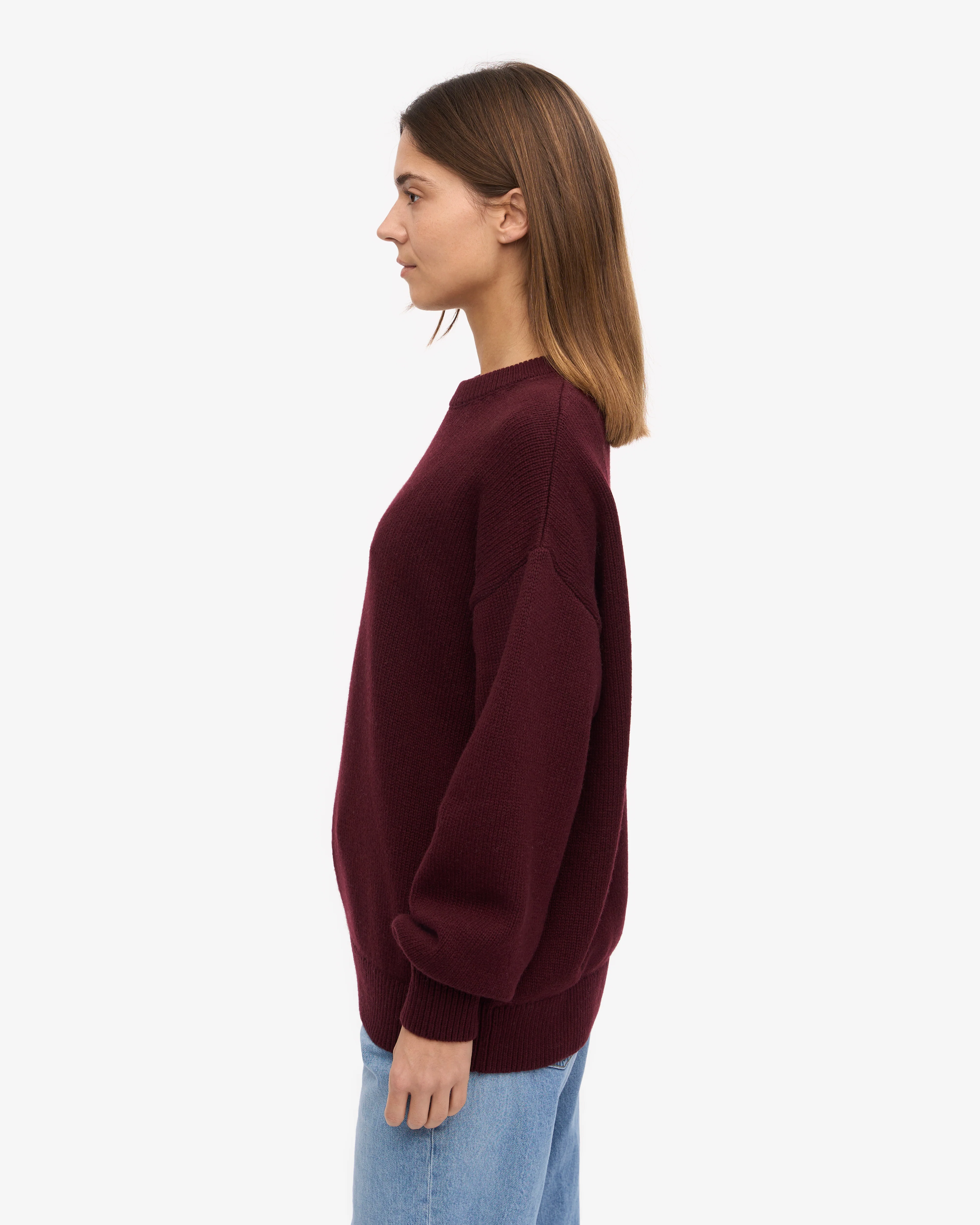 Oversized Merino Wool Crew - Oxblood Red