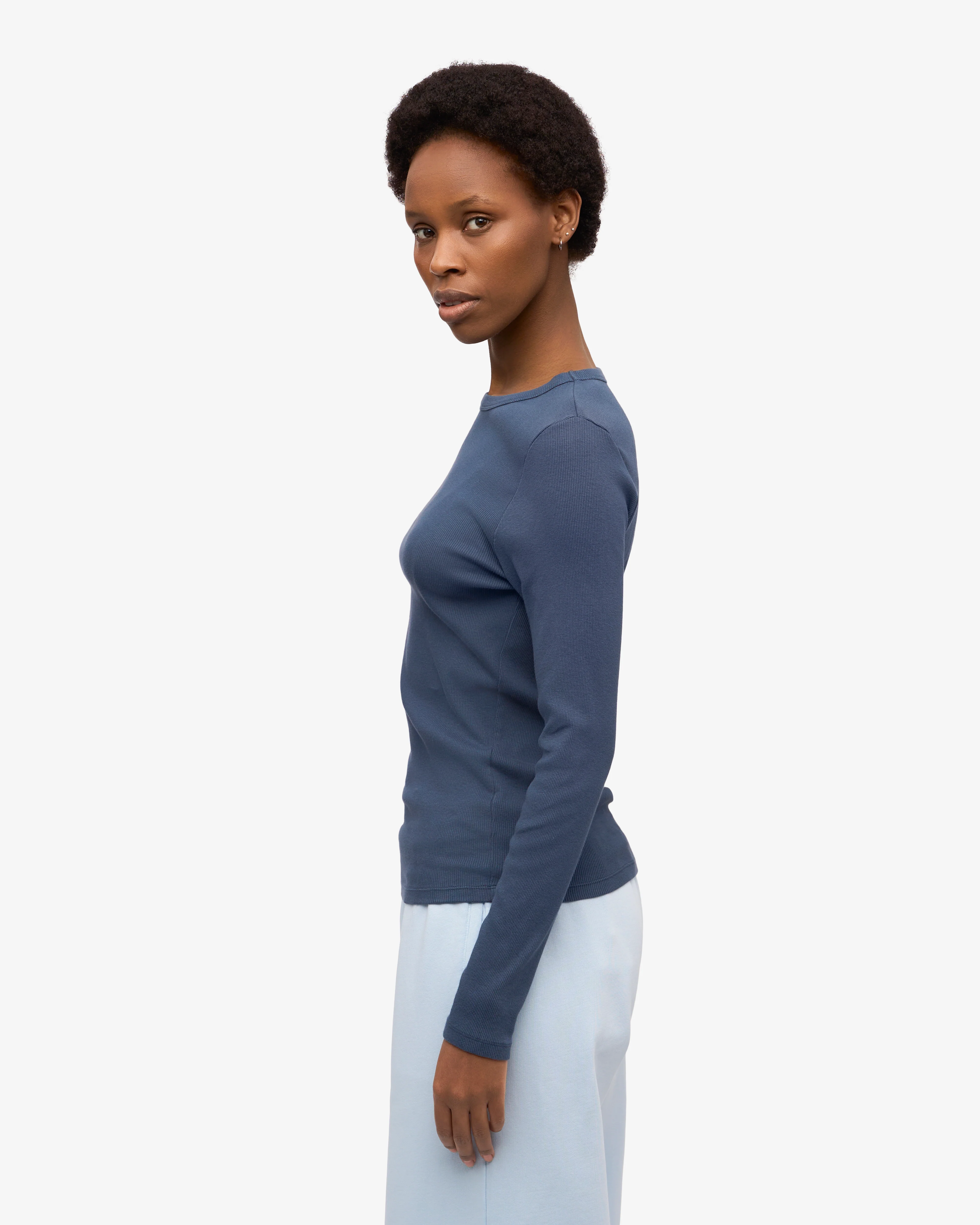 Women Organic Rib LS T-Shirt - Petrol Blue