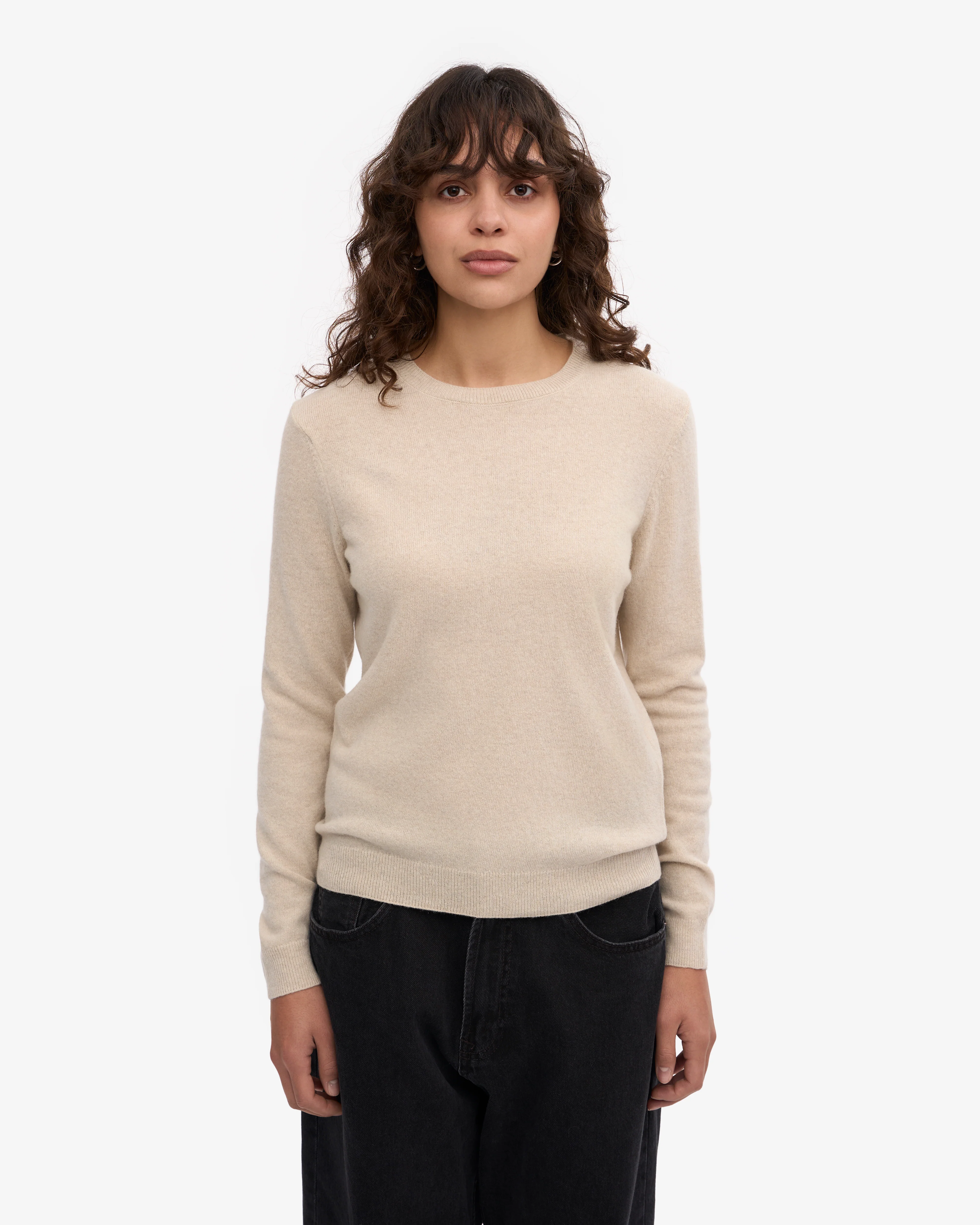 Women Light Merino Wool Crew - Ivory White