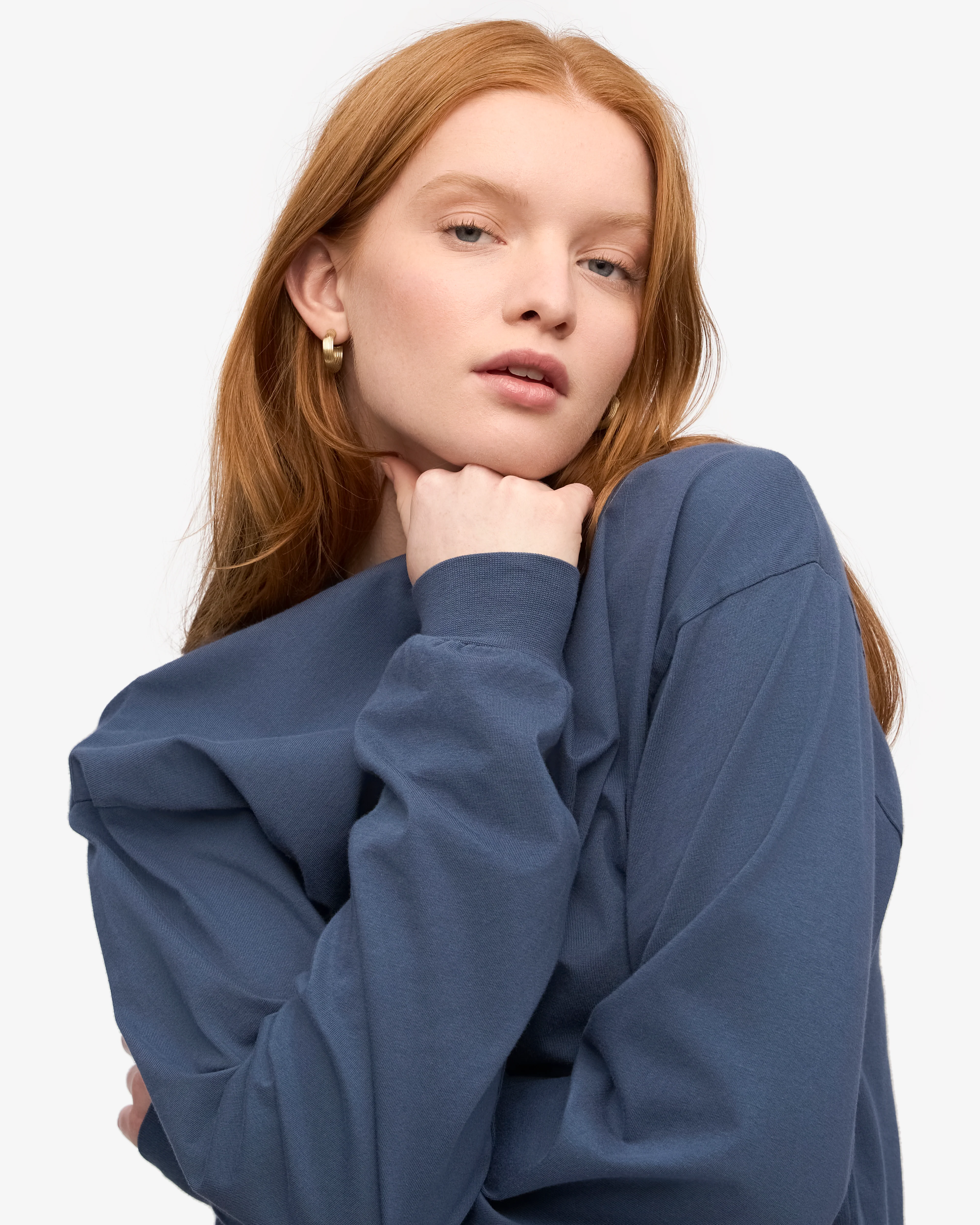 Oversized Organic LS T-Shirt - Petrol Blue
