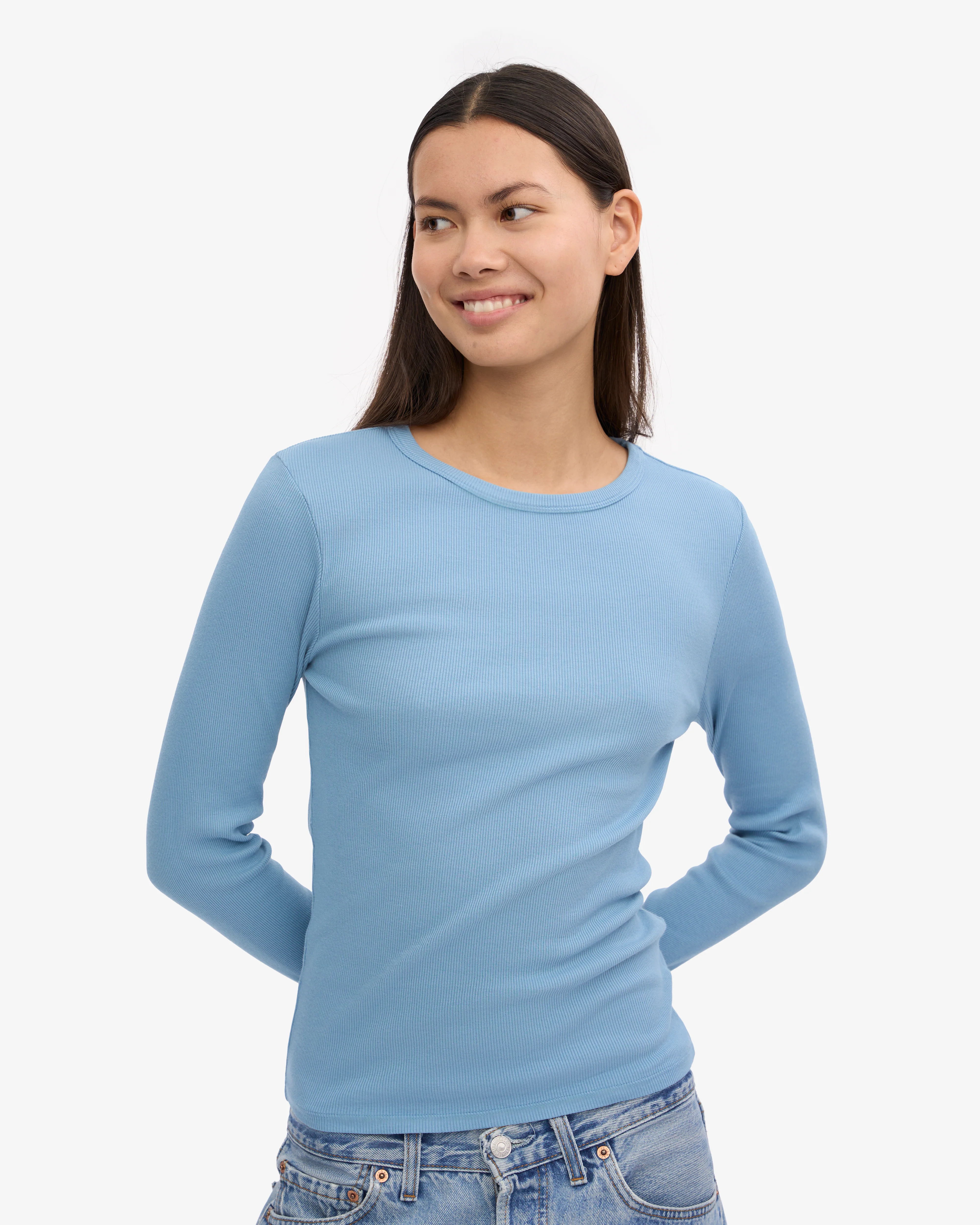 Women Organic Rib LS T-Shirt - Seaside Blue