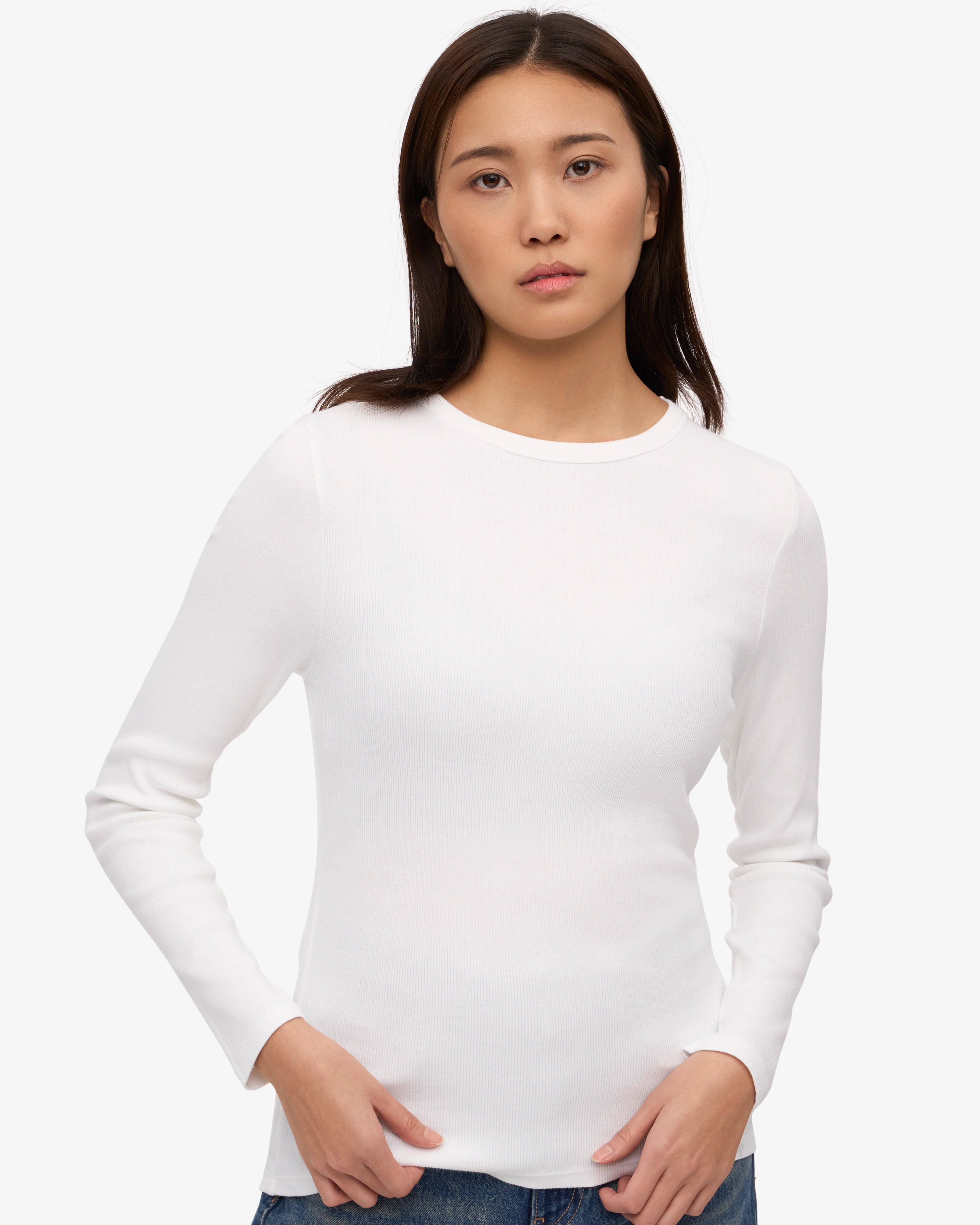 Women Organic Rib LS T-Shirt - Optical White
