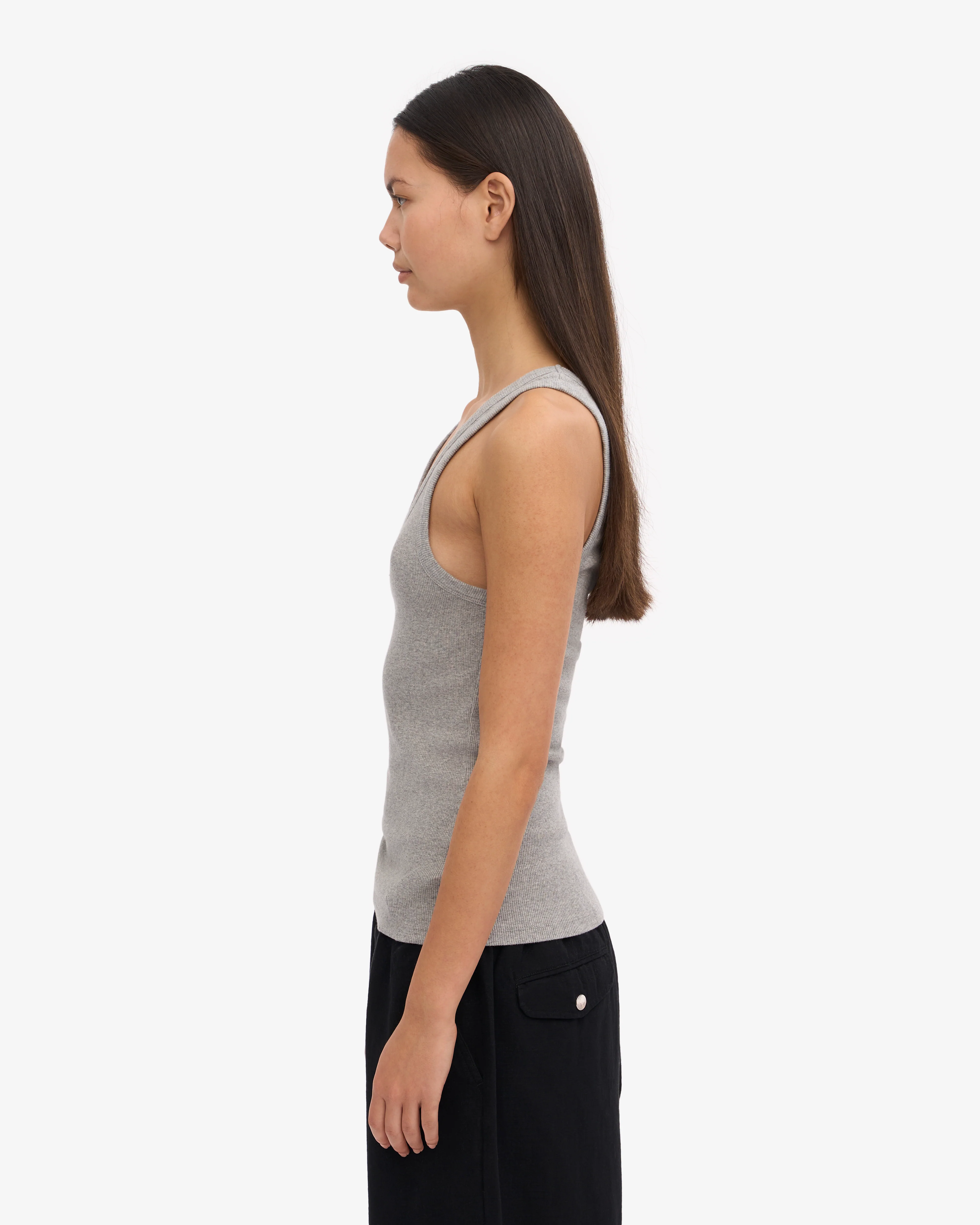 Women Organic Rib Tank Top - Heather Grey