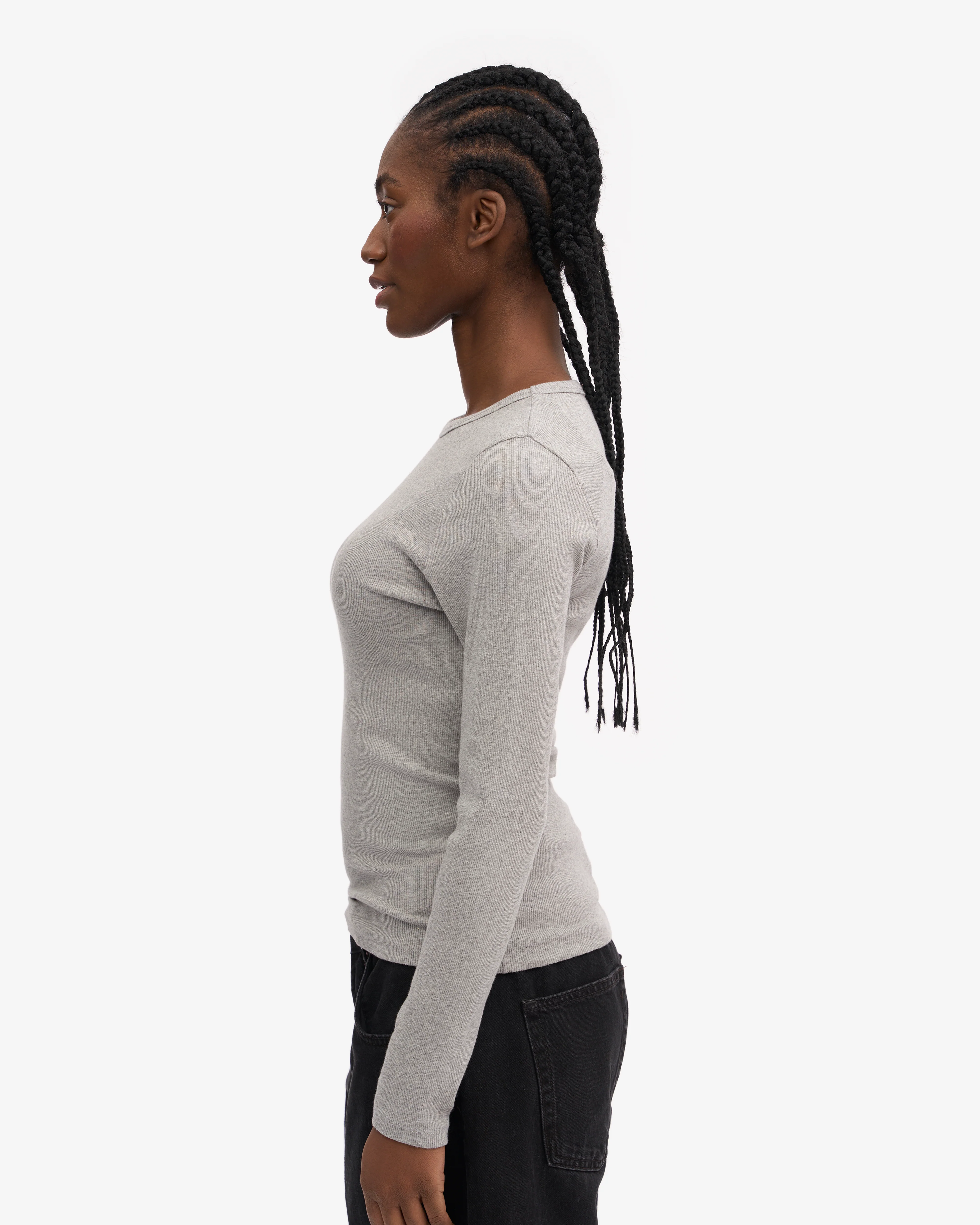 Women Organic Rib LS T-Shirt - Heather Grey