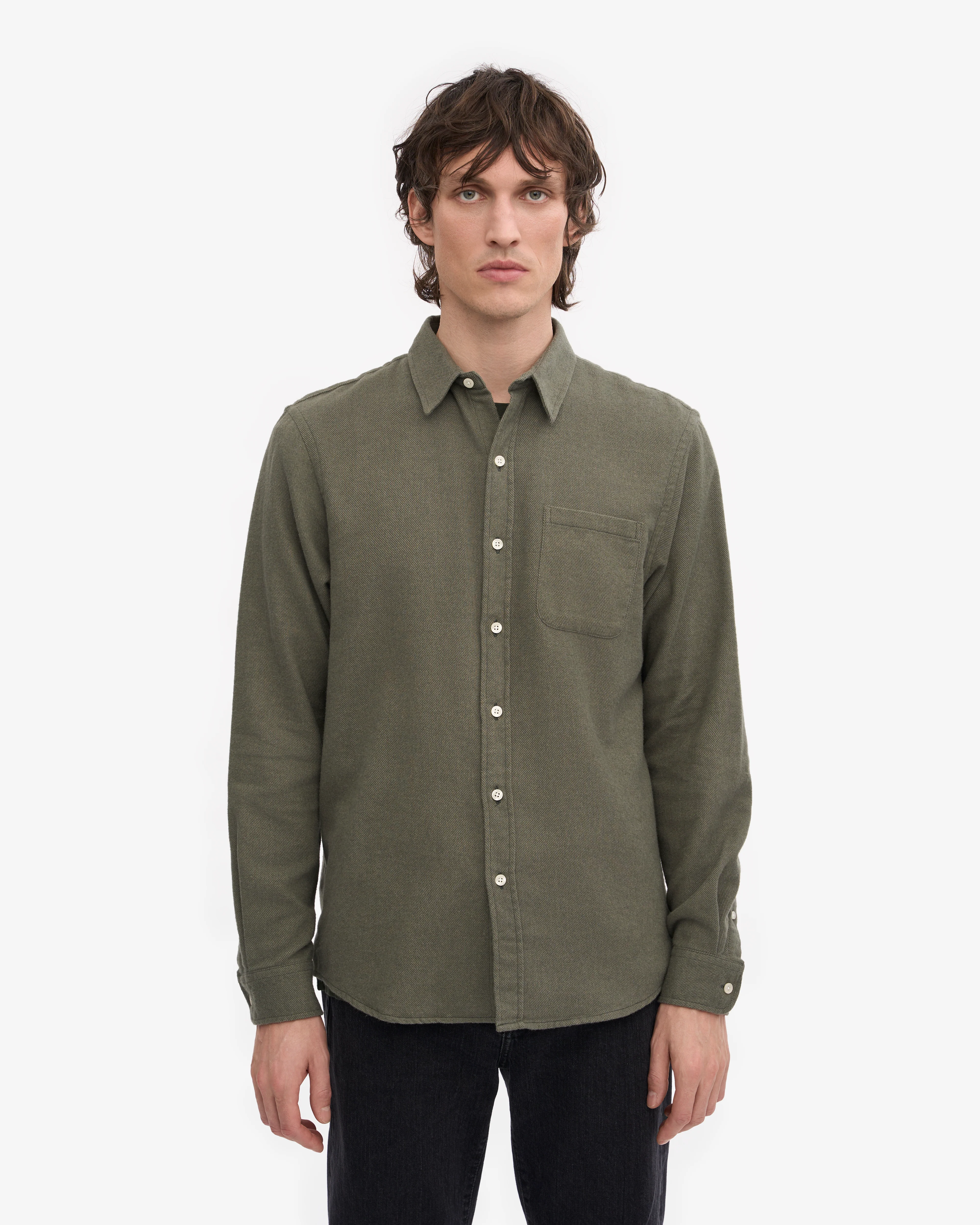 Organic Flannel Shirt - Dusty Olive